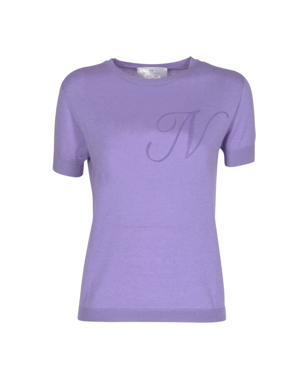 Jersey de cachemira de verano con cuello redondo y manga corta, color lila