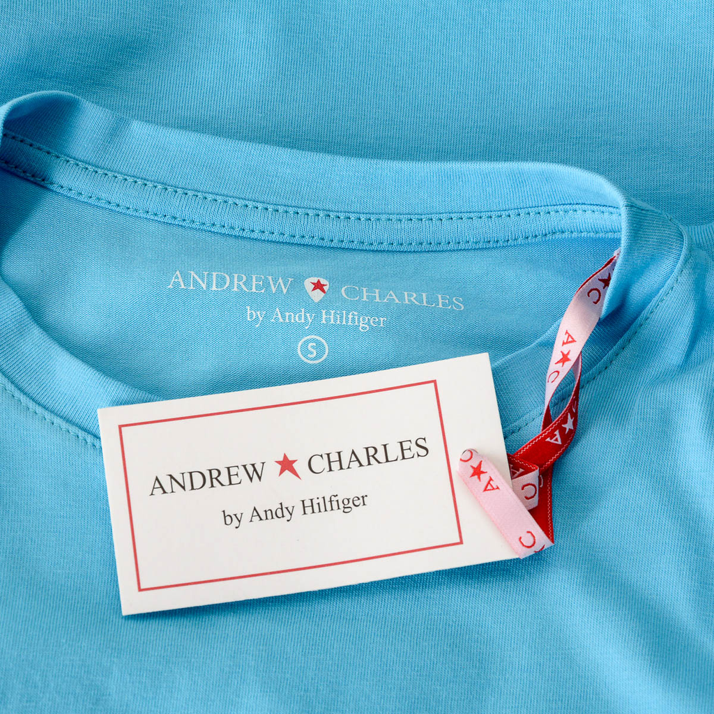 Camiseta Andrew Charles para mujer, manga corta, cuello redondo, azul claro TARANA