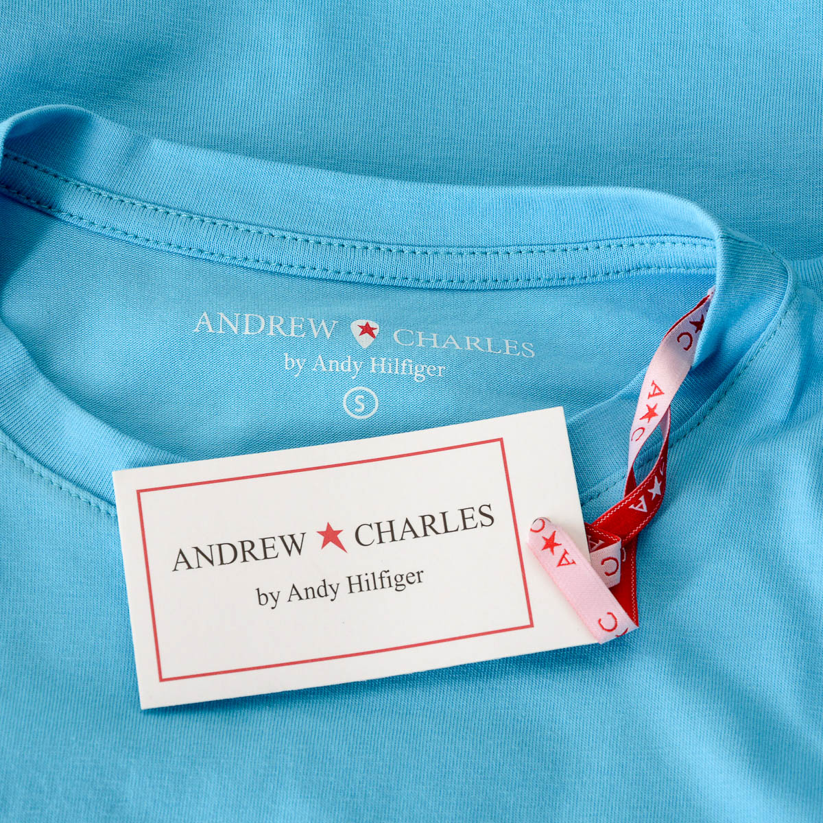 Camiseta Andrew Charles para mujer, manga corta, cuello redondo, azul claro TARANA