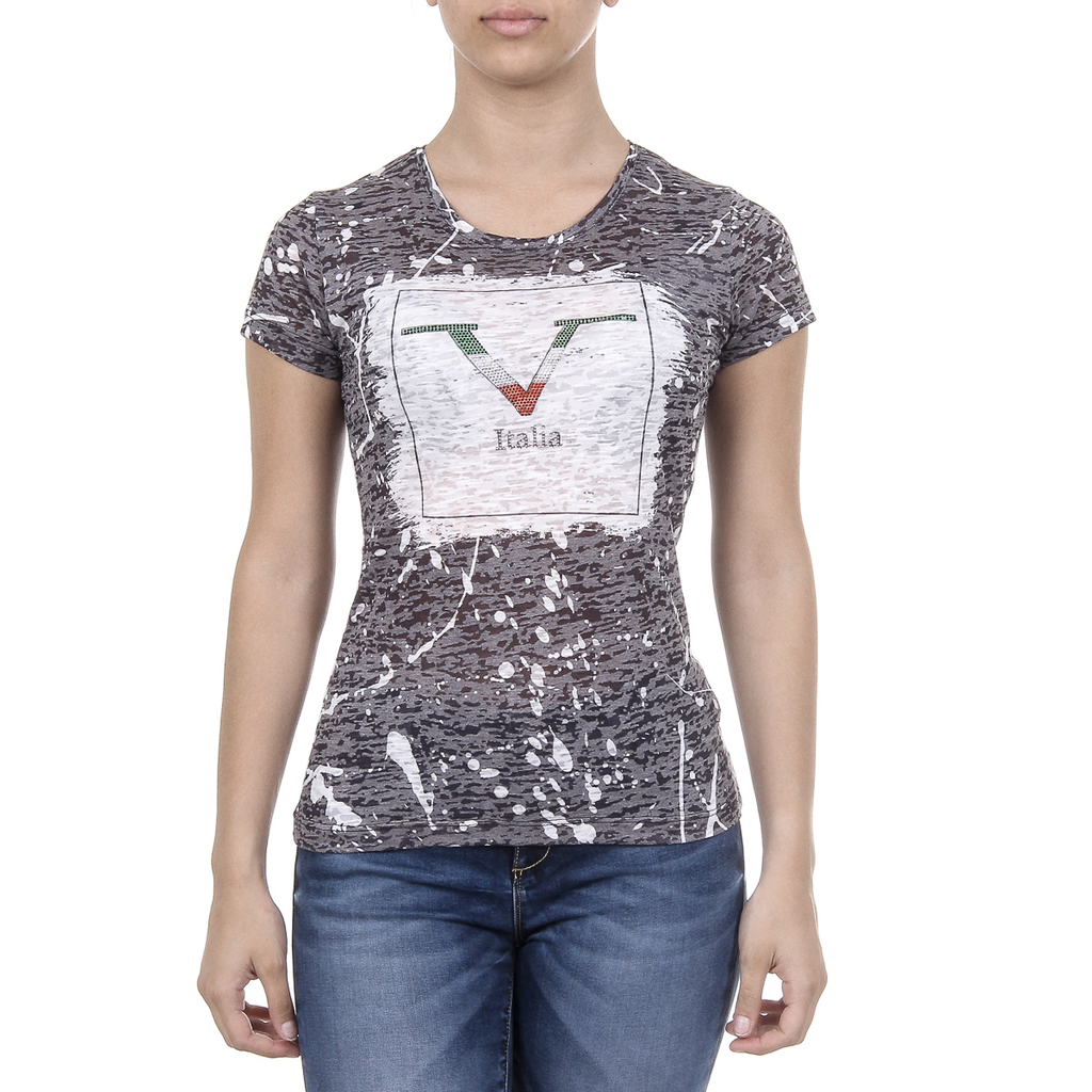 V 1969 Italia Womens T-shirt Short Sleeves Round Neck Black AVA