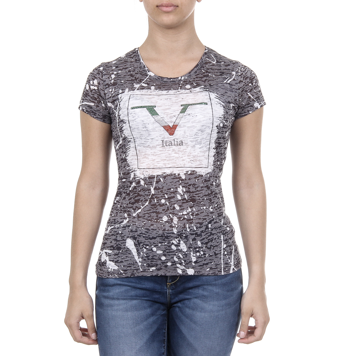 V 1969 Italia Womens T-shirt Short Sleeves Round Neck Black AVA