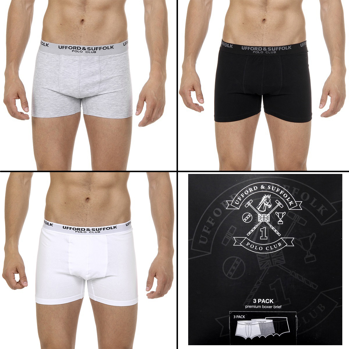 Pack de tres calzoncillos tipo bóxer para hombre del Ufford & Suffolk Polo Club, US$100