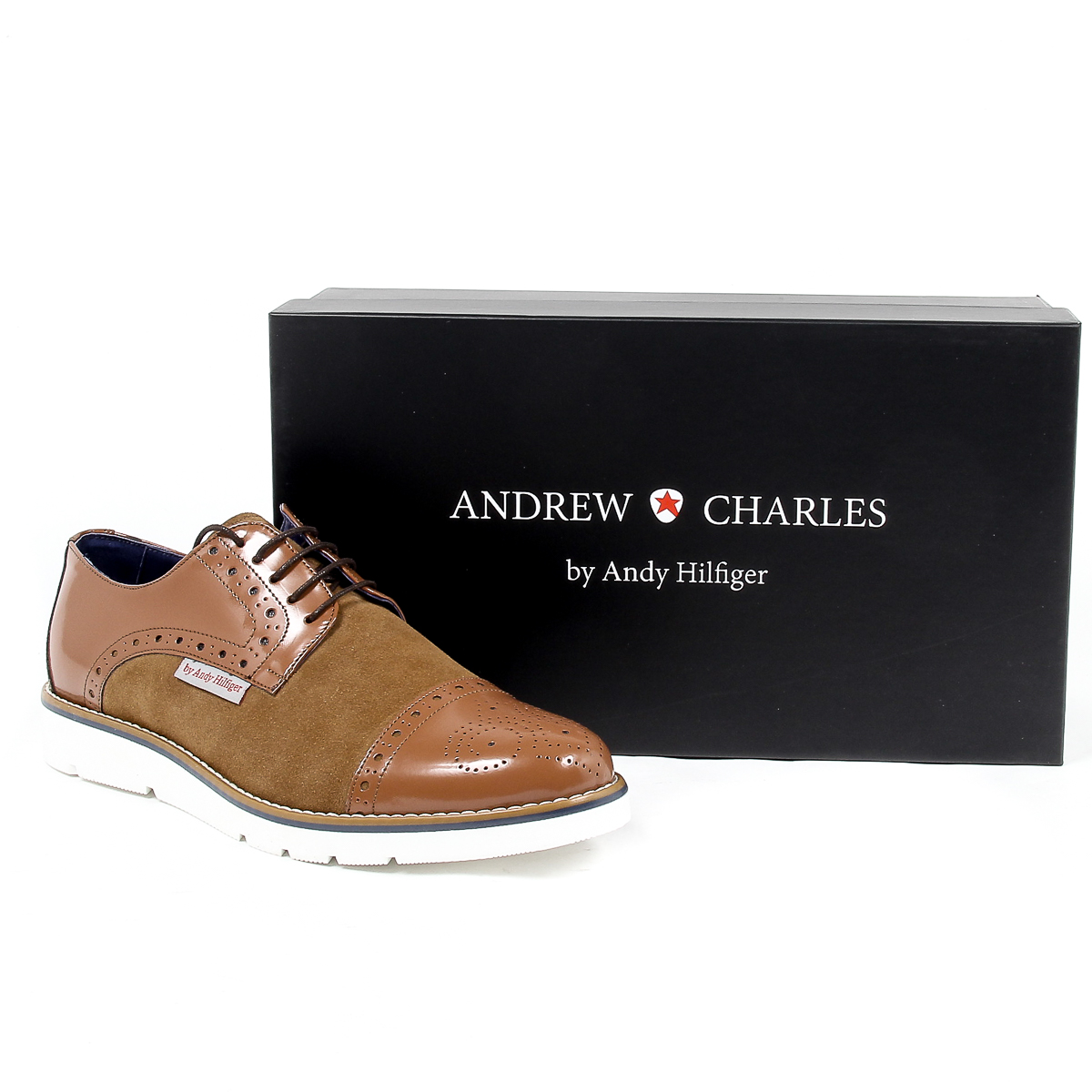 Andrew Charles - Zapatos Oxford brogue para hombre 911 ABRASIVATO CAMOSCIO COGNAC