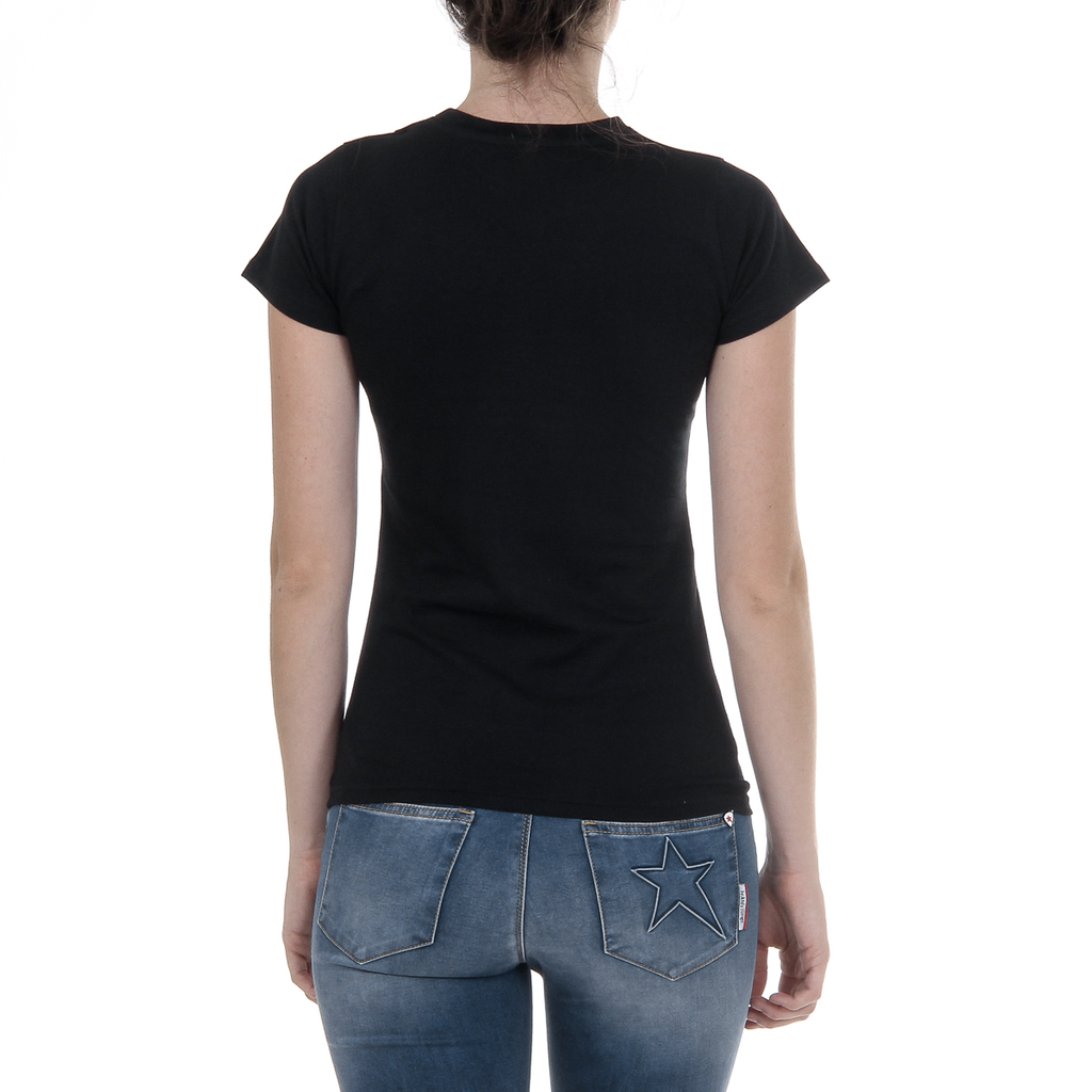 Camiseta Andrew Charles para mujer, manga corta, cuello redondo, color negro TARANA