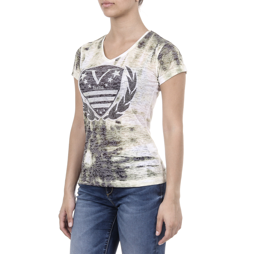 V 1969 Italia Womens T-shirt Short Sleeves V-Neck Yellow EMILY