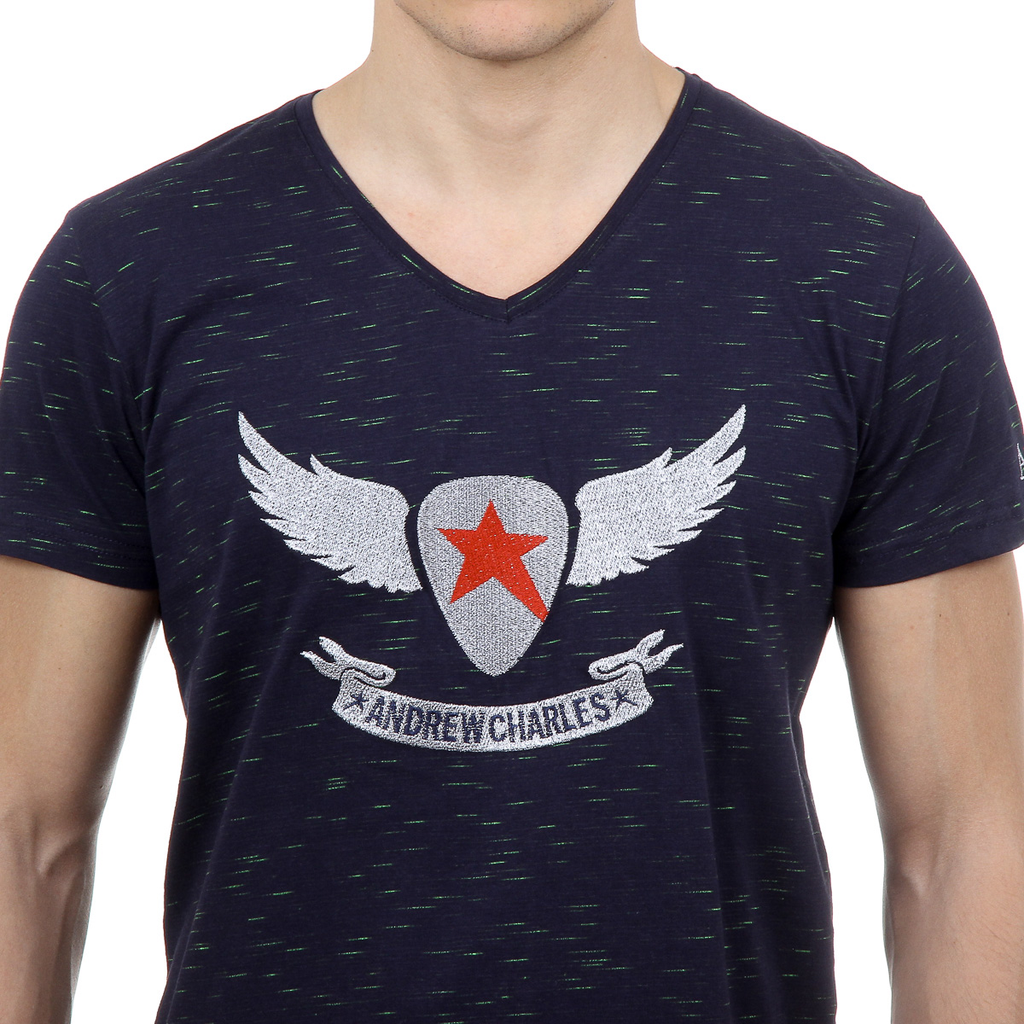 Andrew Charles Mens T-Shirt Short Sleeves V-Neck Dark Blue CONNOR