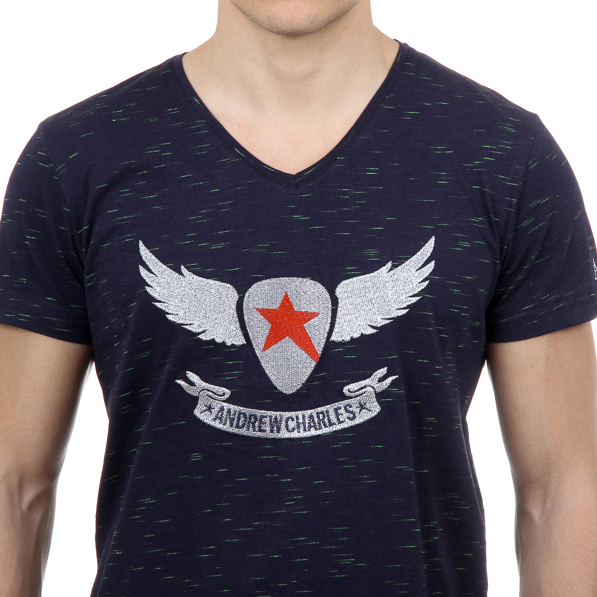 Andrew Charles Mens T-Shirt Short Sleeves V-Neck Dark Blue CONNOR