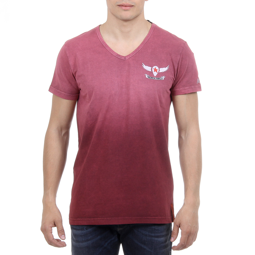 Andrew Charles Mens T-Shirt Short Sleeves V-Neck Bordeaux ELI