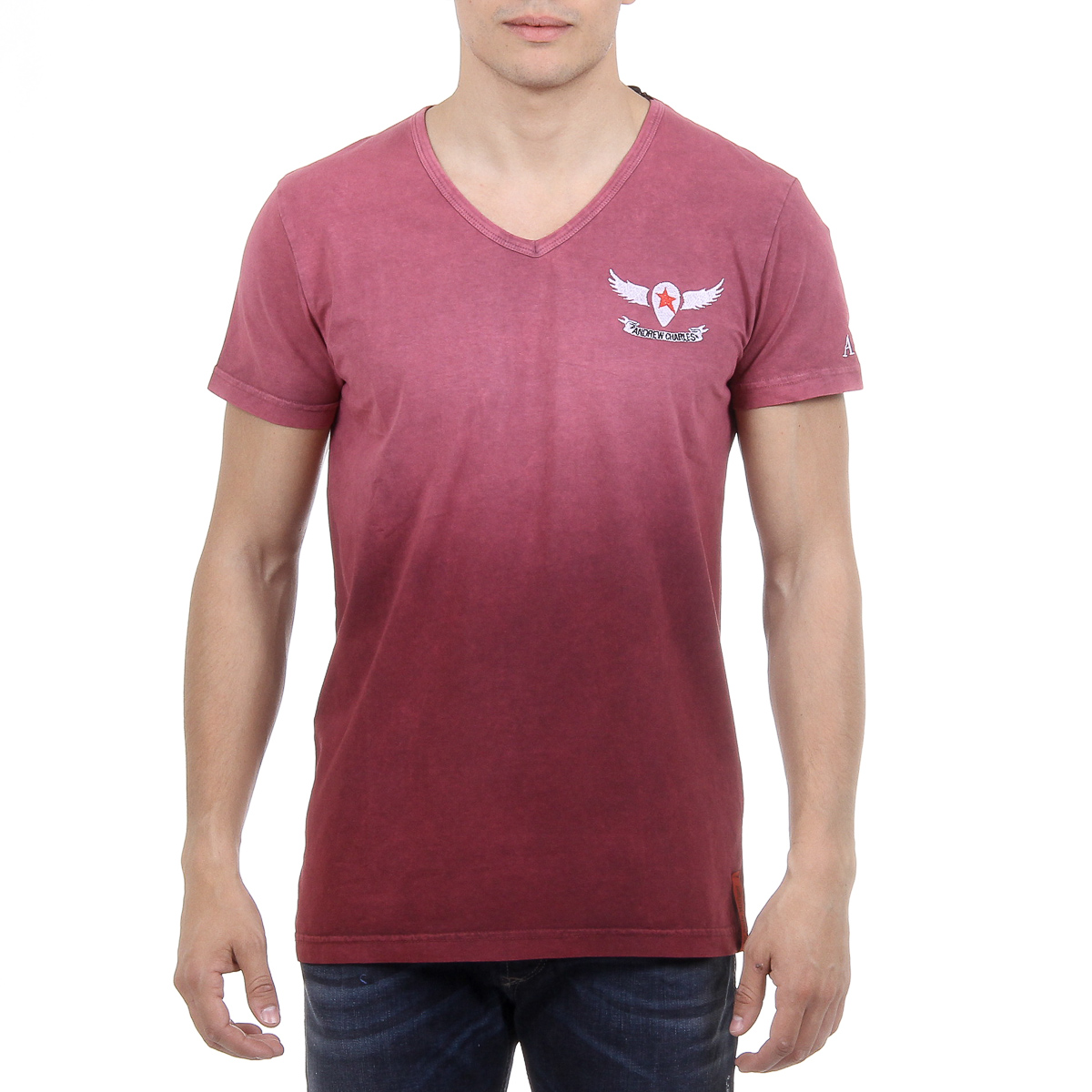 Andrew Charles Mens T-Shirt Short Sleeves V-Neck Bordeaux ELI