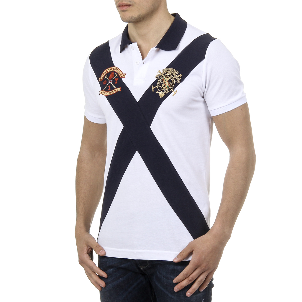 Polo Ufford & Suffolk Polo Club para hombre, manga corta, US003, blanco