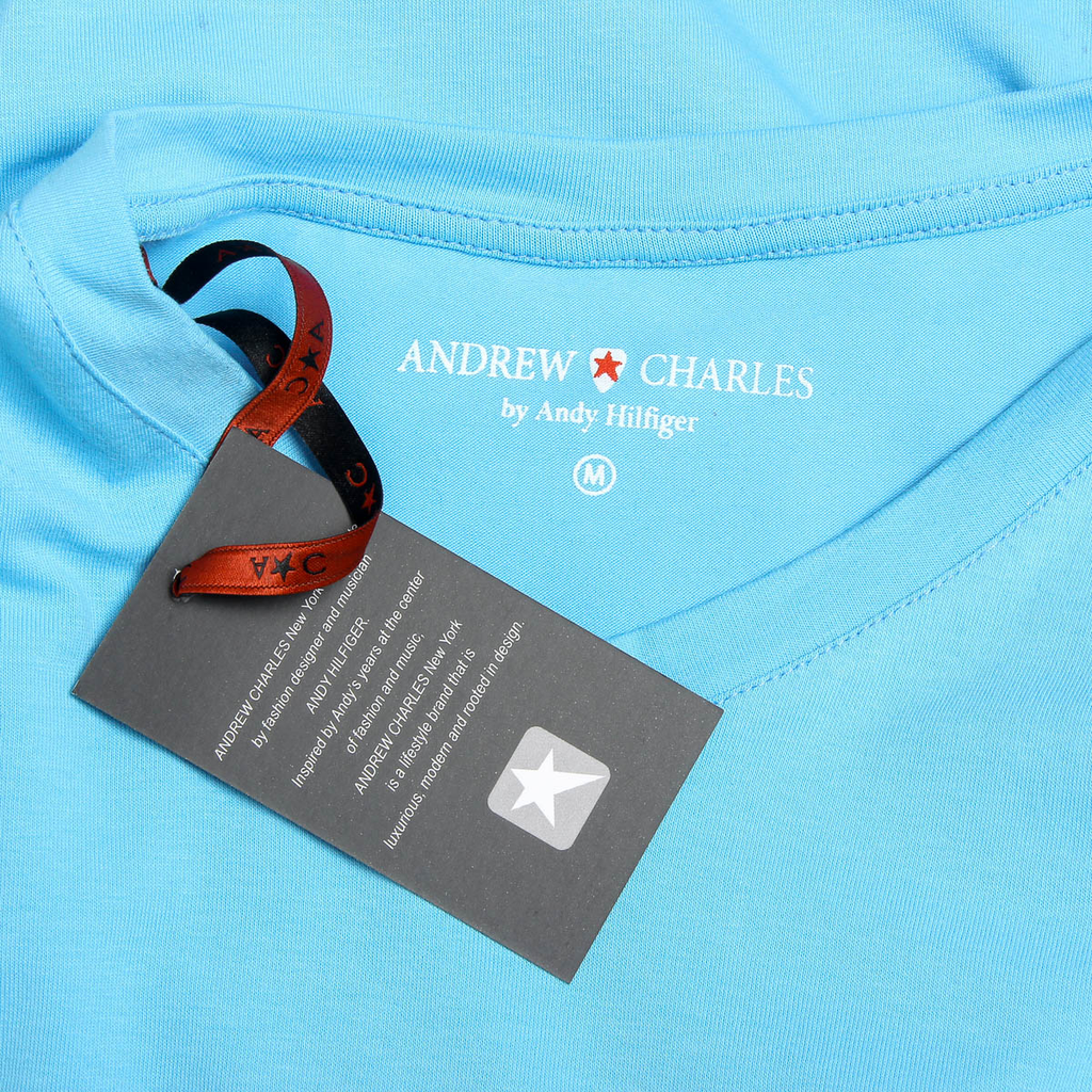 Camiseta Andrew Charles para hombre, manga corta, cuello en V, azul claro, KENAN