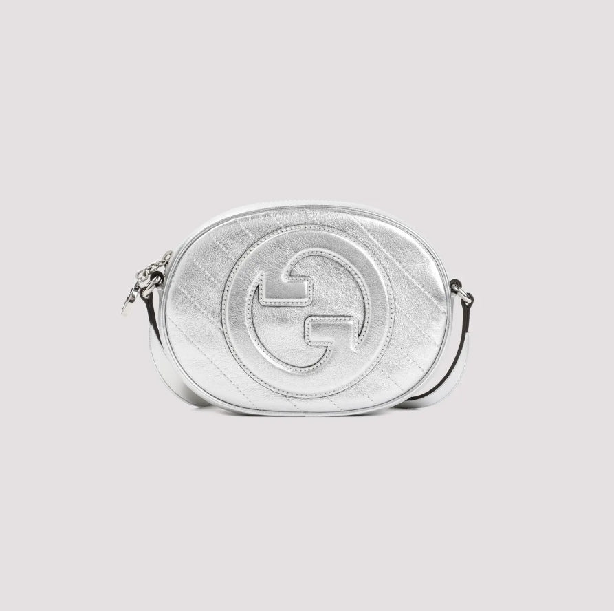Bolso de hombro de piel metalizada con logotipo GG