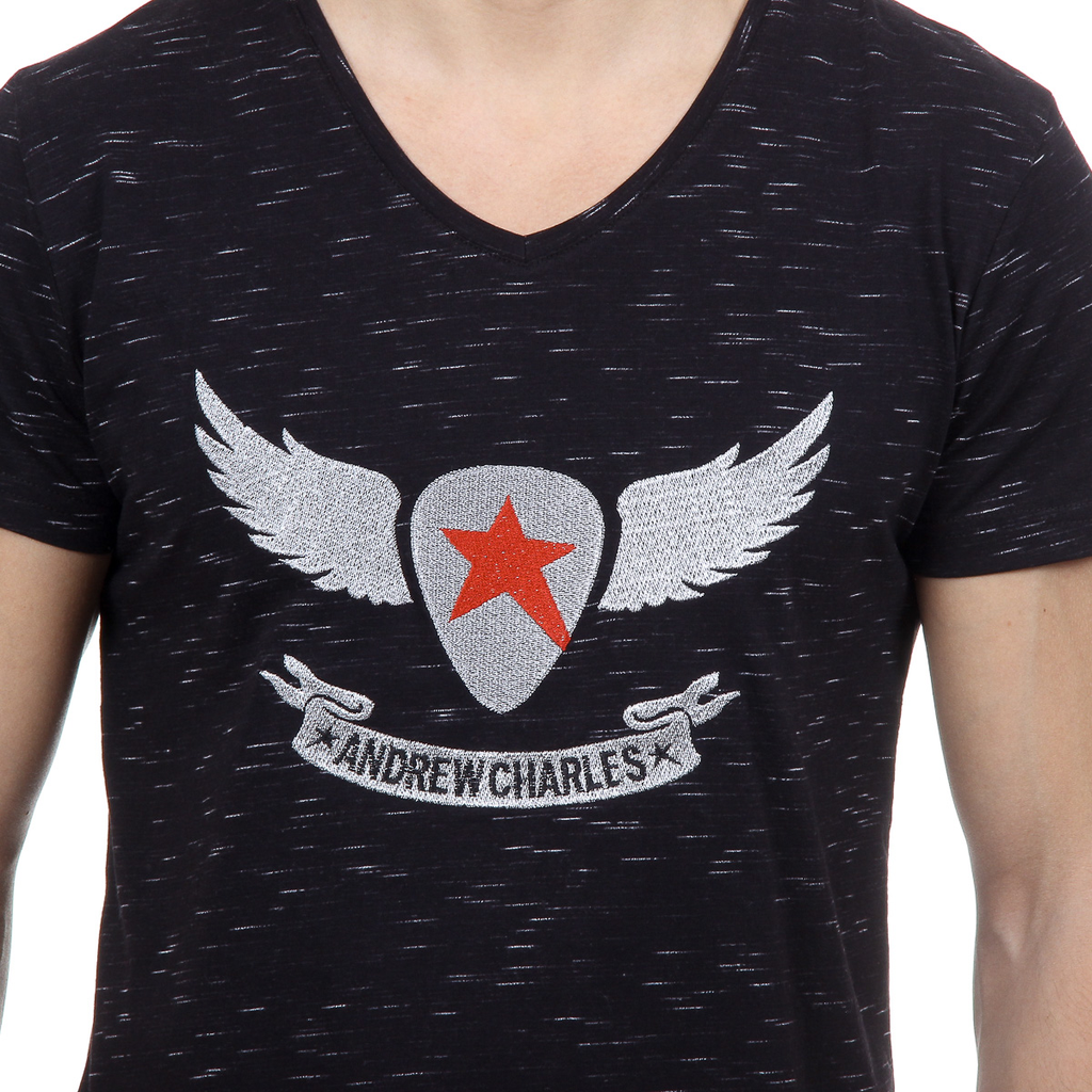 Andrew Charles Mens T-Shirt Short Sleeves V-Neck Black CONNOR