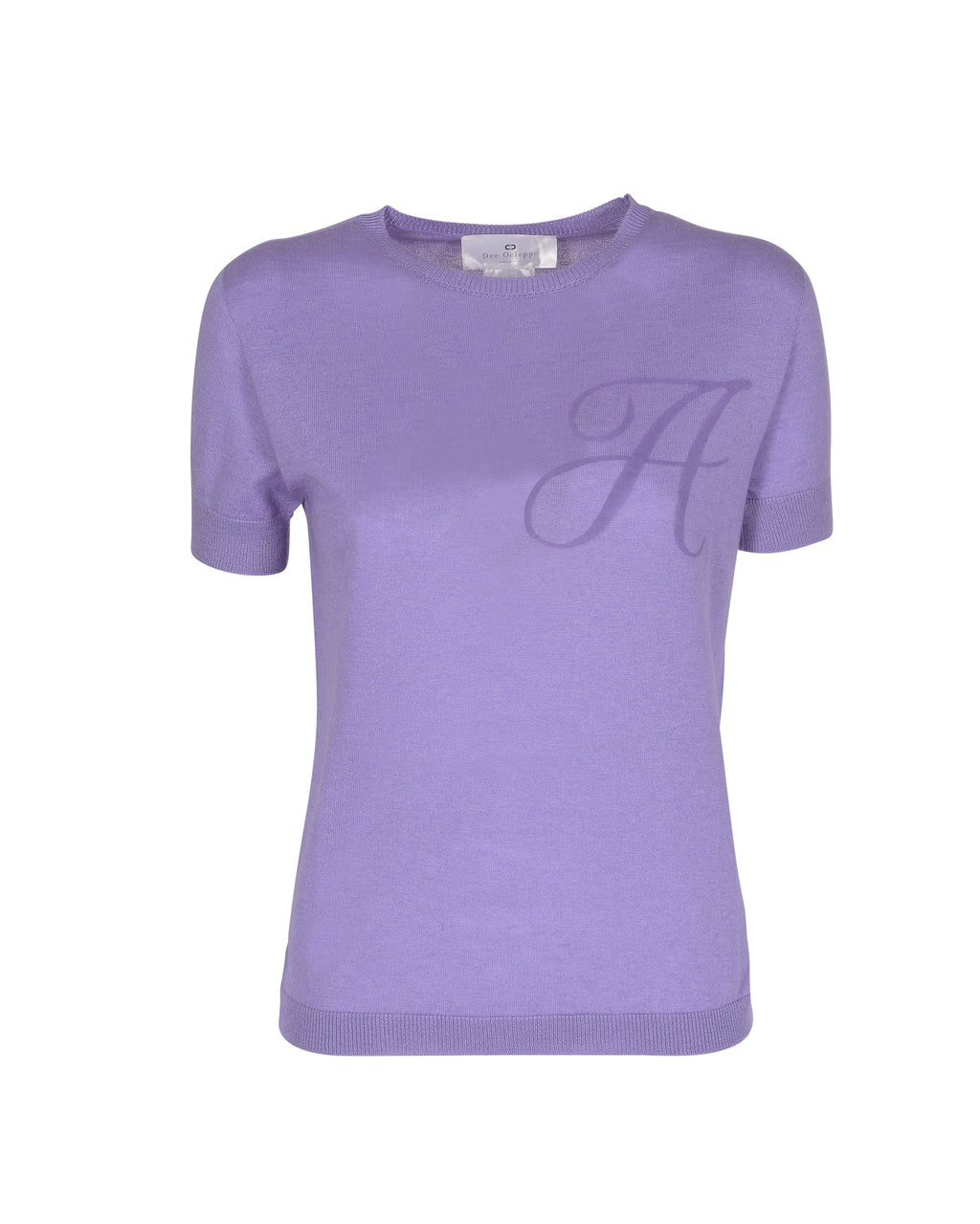 Jersey de cachemira de verano con cuello redondo y manga corta, color lila
