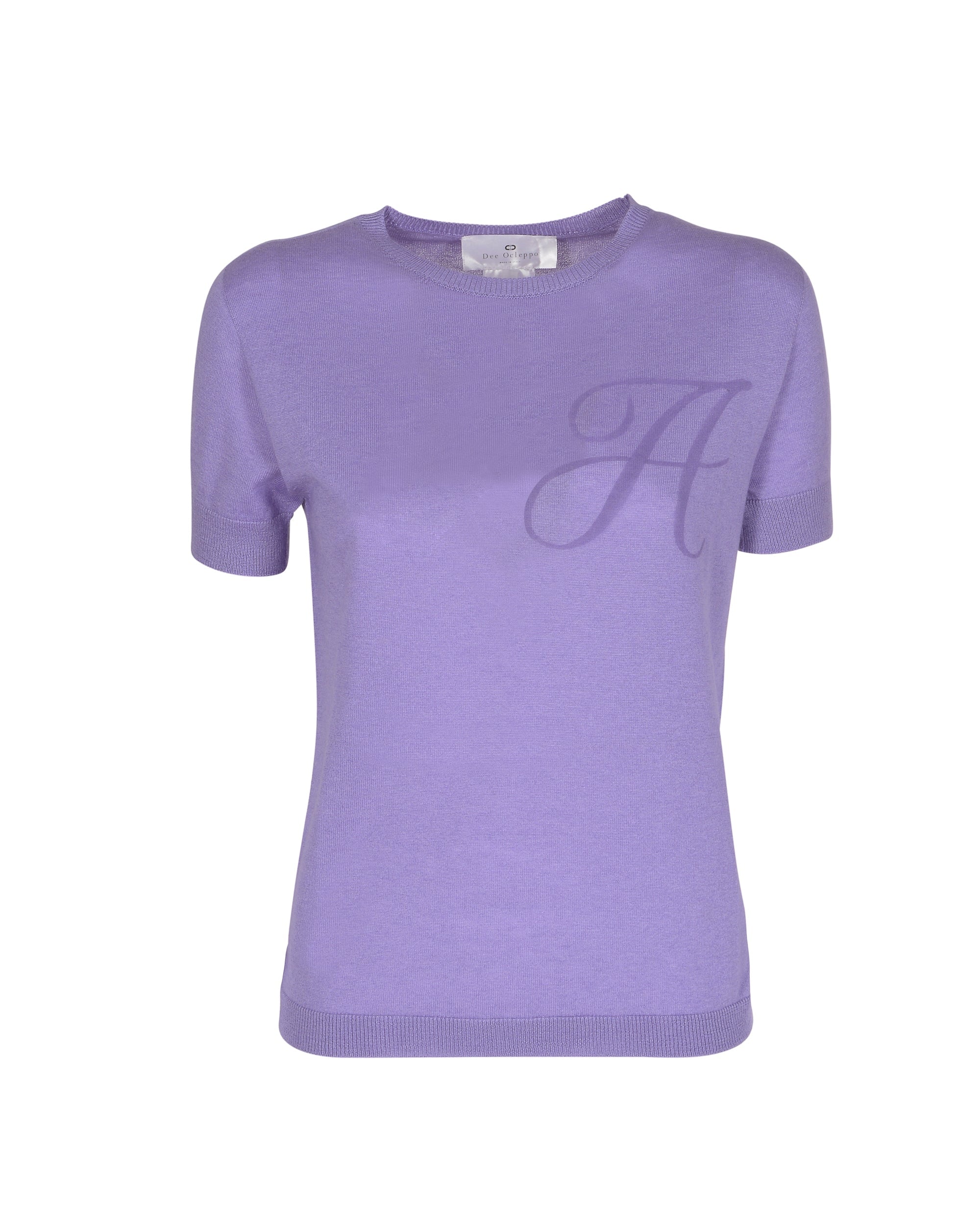 Jersey de cachemira de verano con cuello redondo y manga corta, color lila