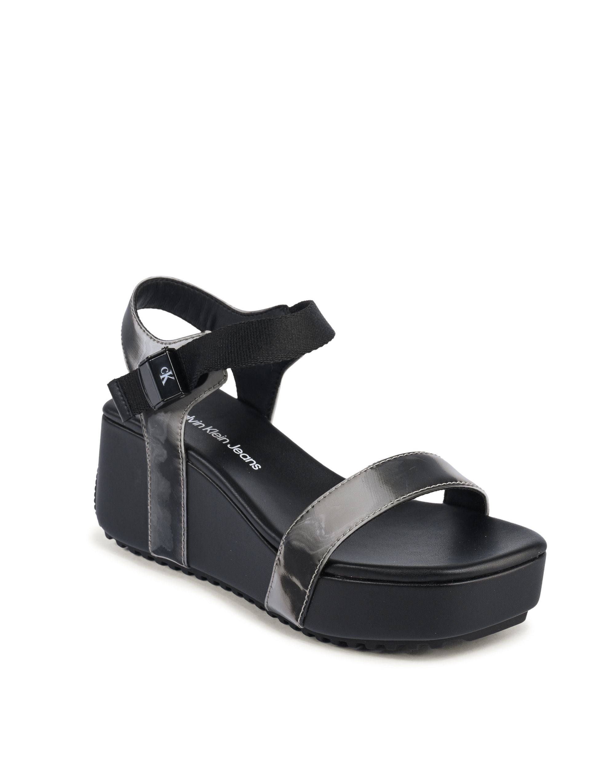 Calvin Klein - Sandalias de cuña para mujer, color negro, YW0YW013660GN