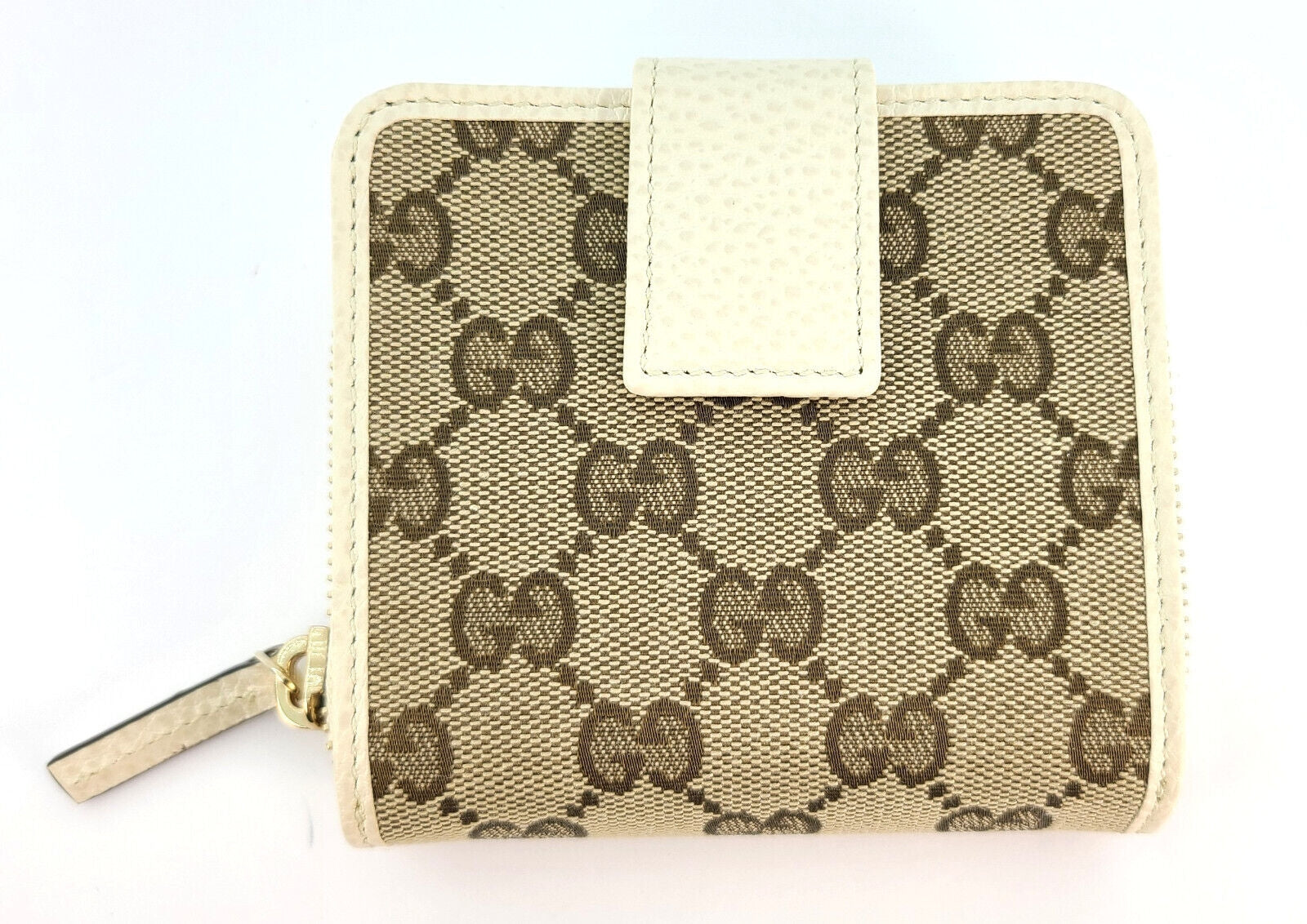 Cartera Gucci Original GG de lona y piel en beige y blanco