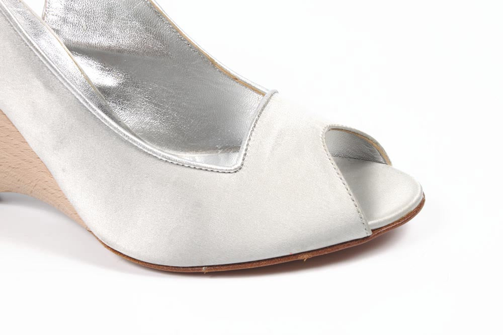 Sandalia alpargata con cuña para mujer Sebastian Milano S2561X VAR X RASO SETA ARGENTO