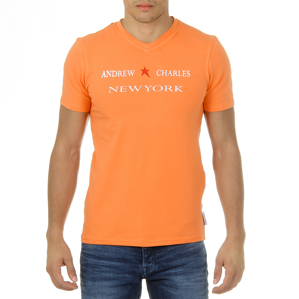 Camiseta Andrew Charles para hombre, manga corta, cuello en V, naranja, KENAN
