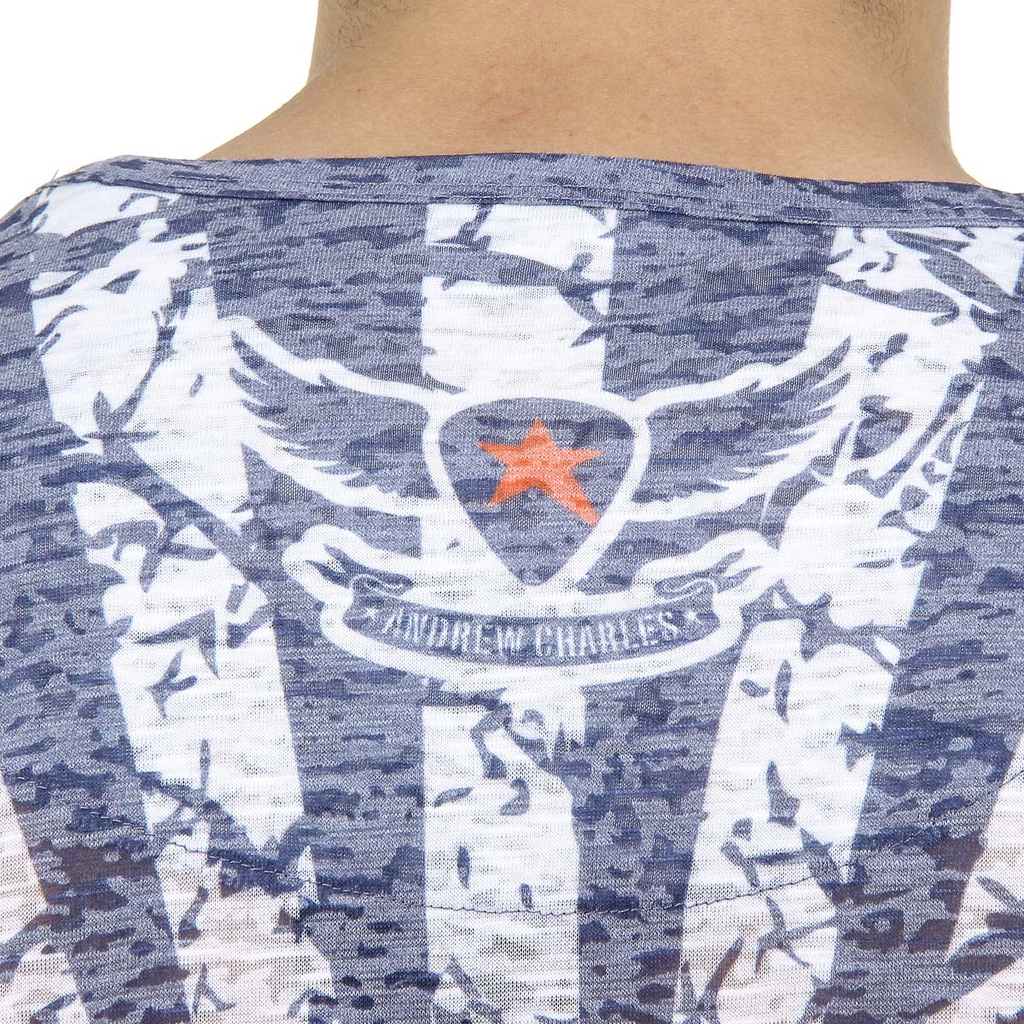 Andrew Charles Mens T-Shirt Short Sleeves Round Neck Blue CALEB