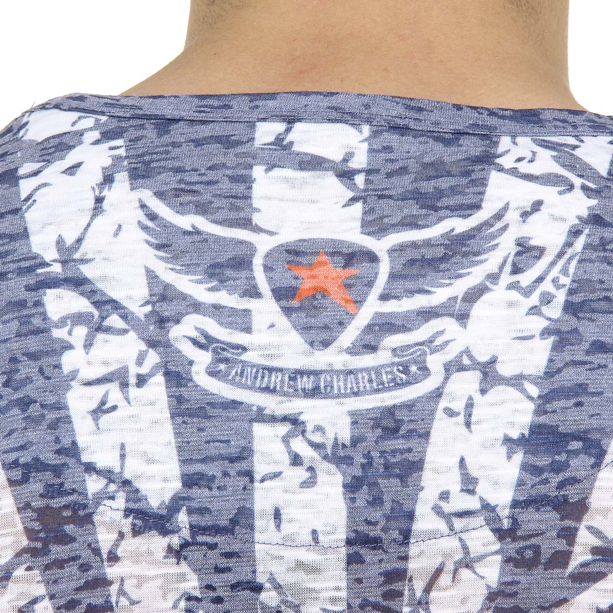 Andrew Charles Mens T-Shirt Short Sleeves Round Neck Blue CALEB