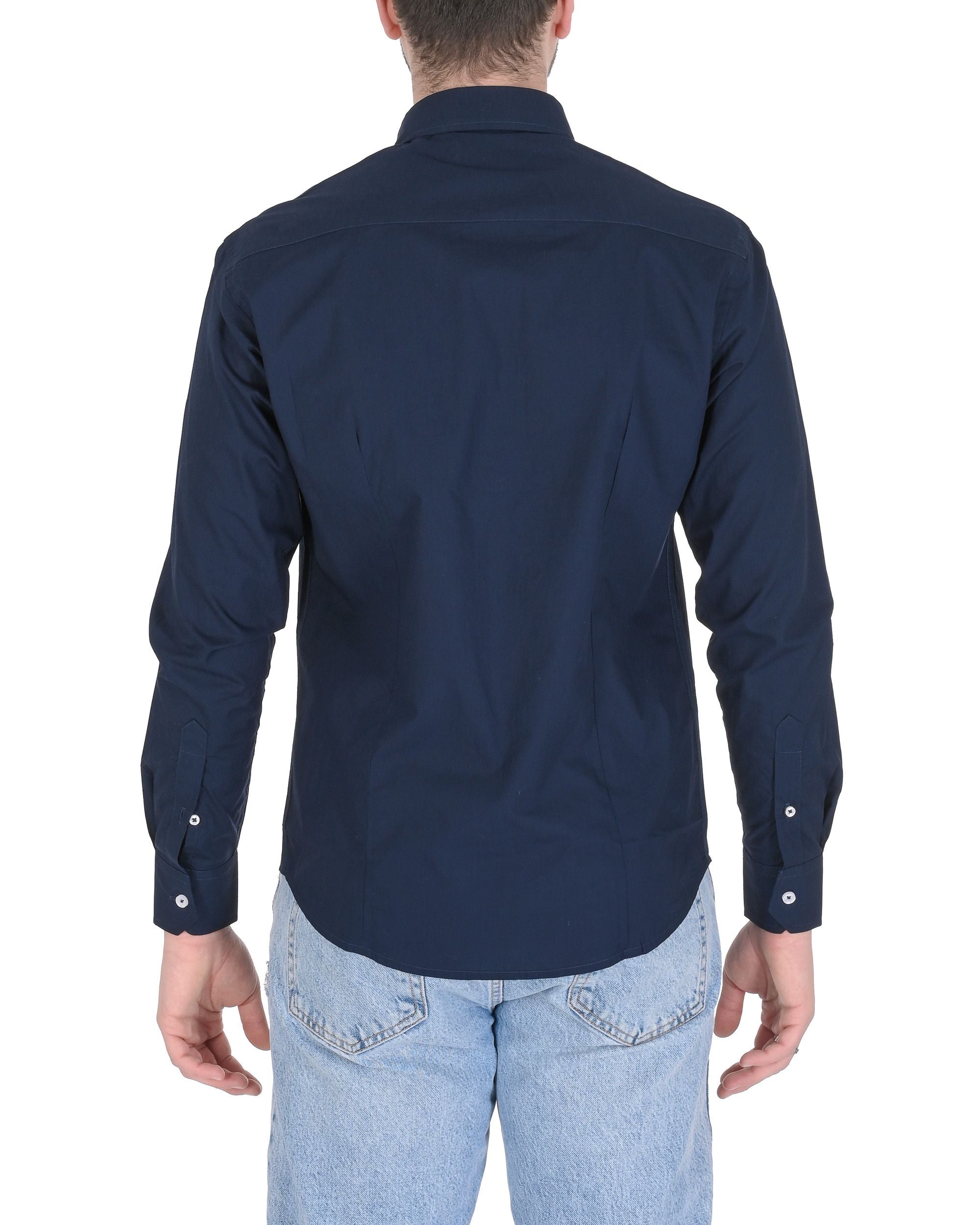 Camisa italiana 19V69 para hombre, corte entallado, color azul marino Alexander