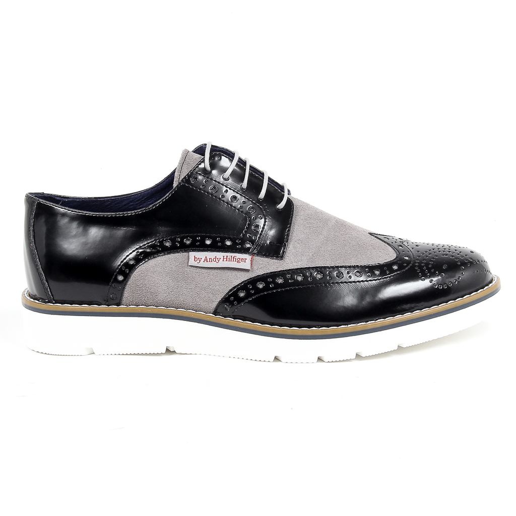 Andrew Charles - Zapatos Oxford brogue para hombre 914 ABRASIVATO CAM NERO GRIGIO