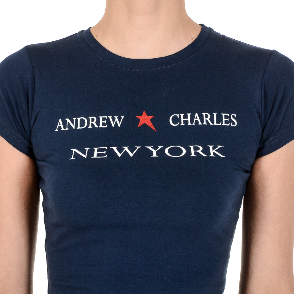 Camiseta Andrew Charles para mujer, manga corta, cuello redondo, azul, TARANA