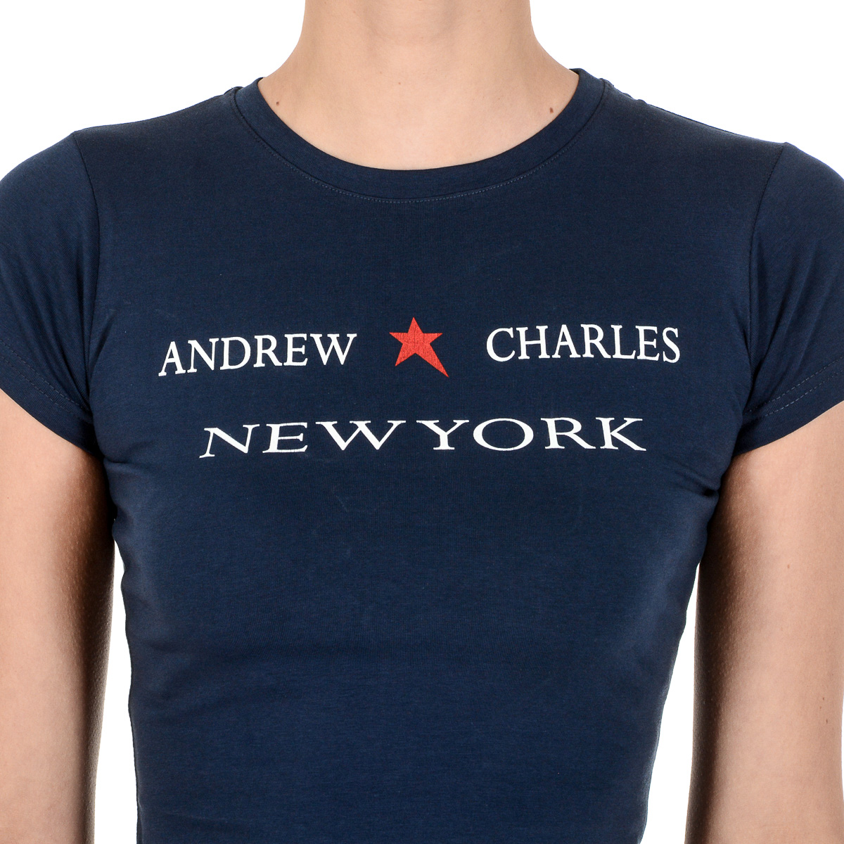 Camiseta Andrew Charles para mujer, manga corta, cuello redondo, azul, TARANA