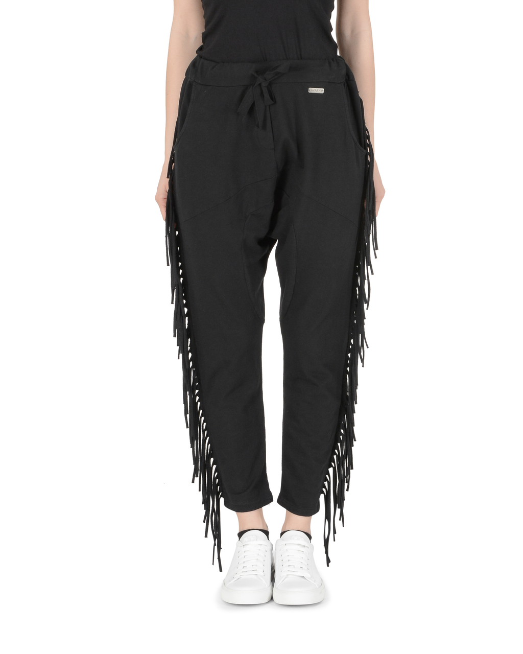 19V69 Italia Pantalones de mujer negros con flecos negros