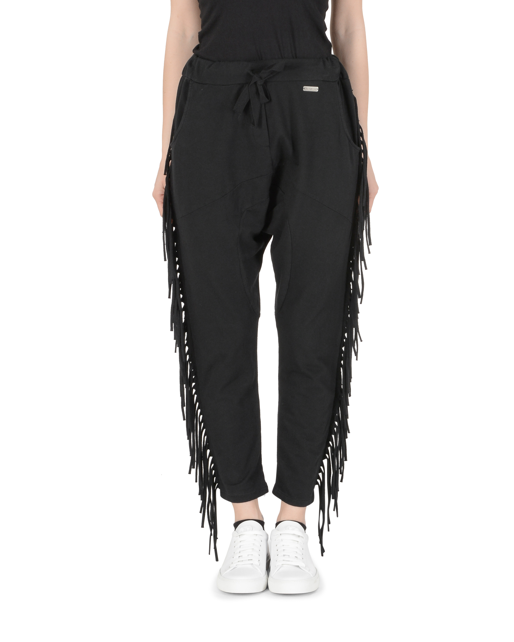 19V69 Italia Pantalones de mujer negros con flecos negros
