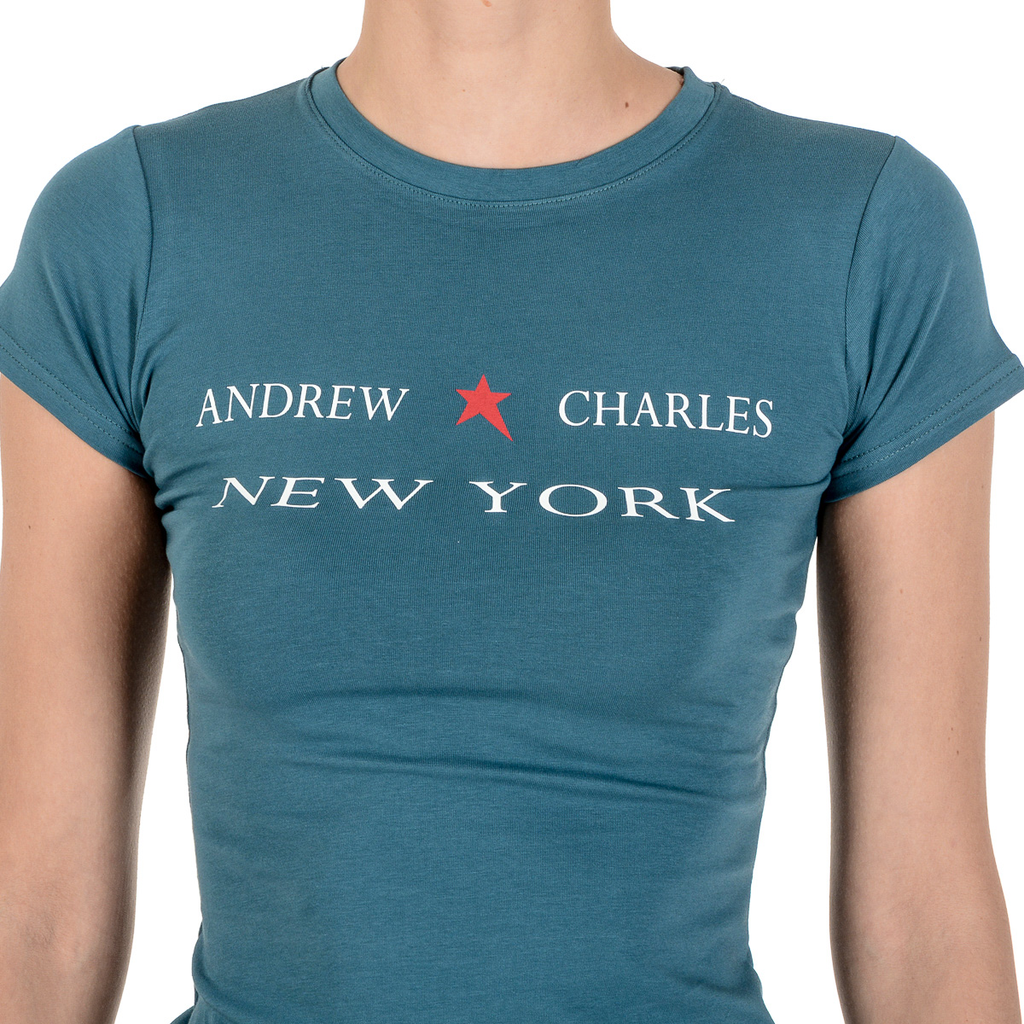 Camiseta Andrew Charles para mujer, manga corta, cuello redondo, verde TARANA