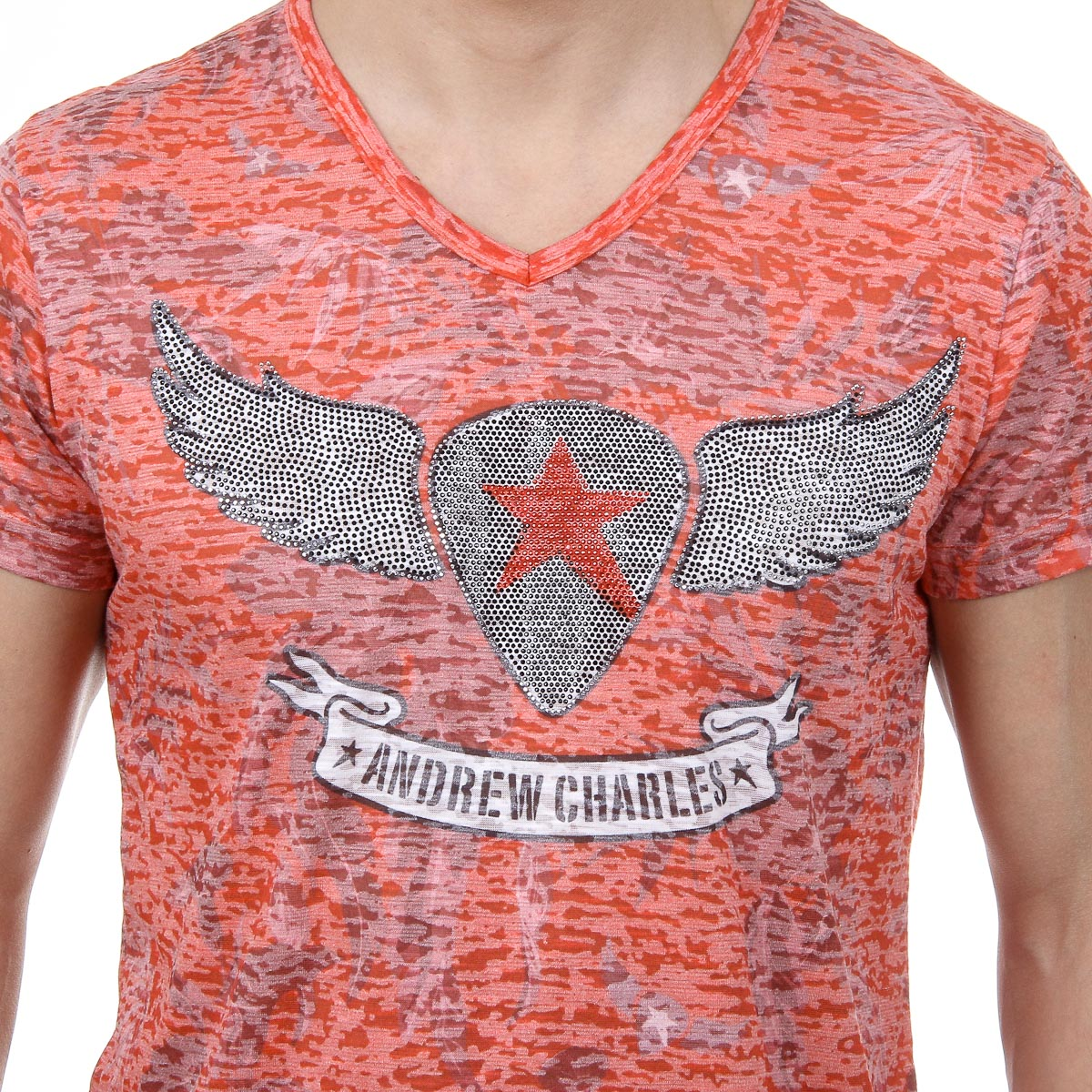 Andrew Charles Mens T-Shirt Short Sleeves V-Neck Red ISAAC