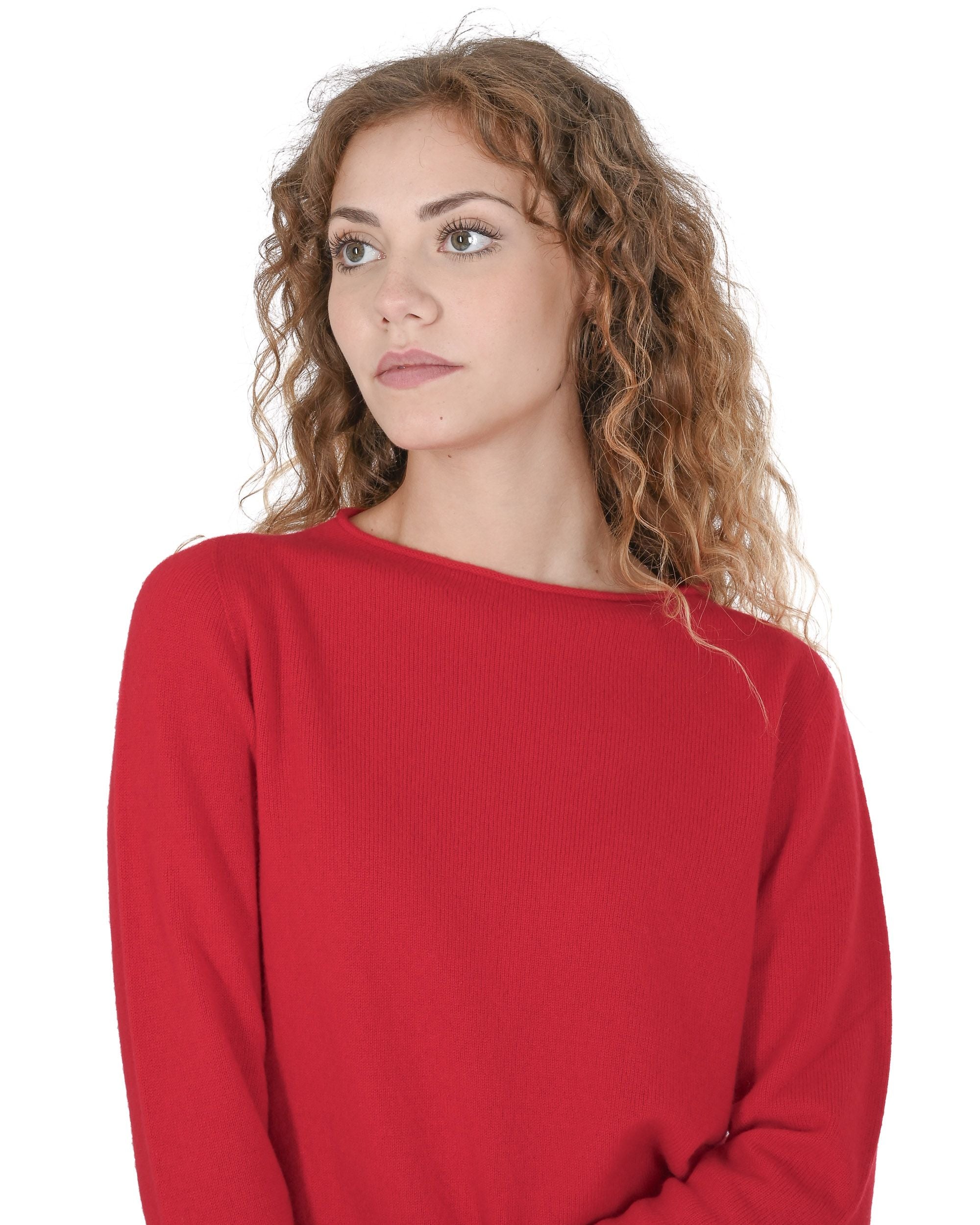 Suéter de cachemira con cuello barco para mujer Crown of Edinburgh COE 0025 ROJO