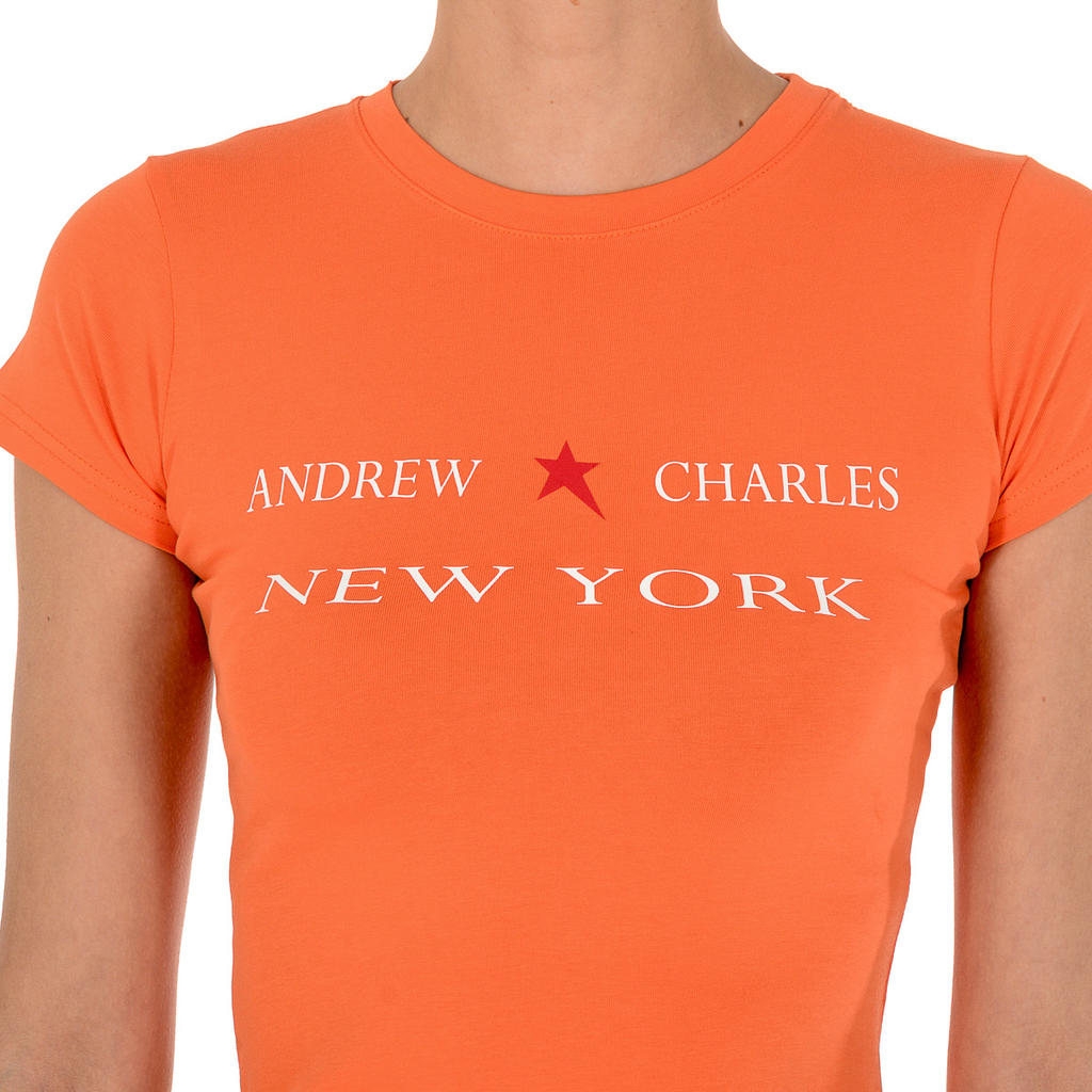 Camiseta Andrew Charles para mujer, manga corta, cuello redondo, naranja, TARANA