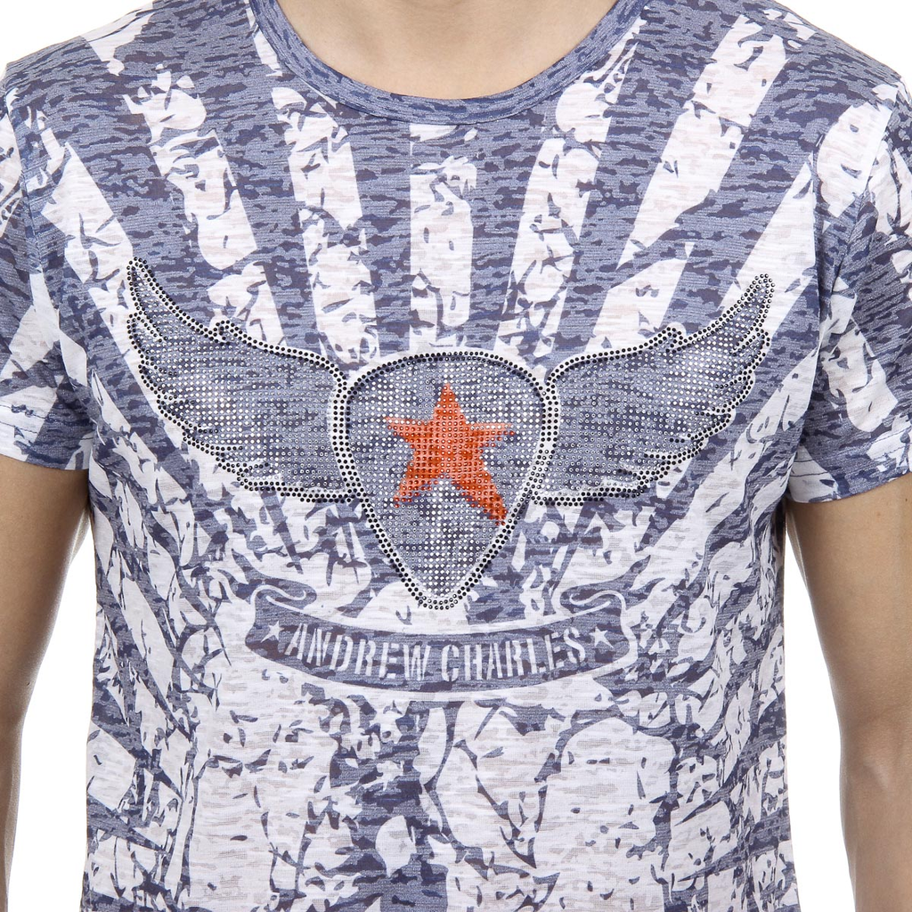 Andrew Charles Mens T-Shirt Short Sleeves Round Neck Blue CALEB