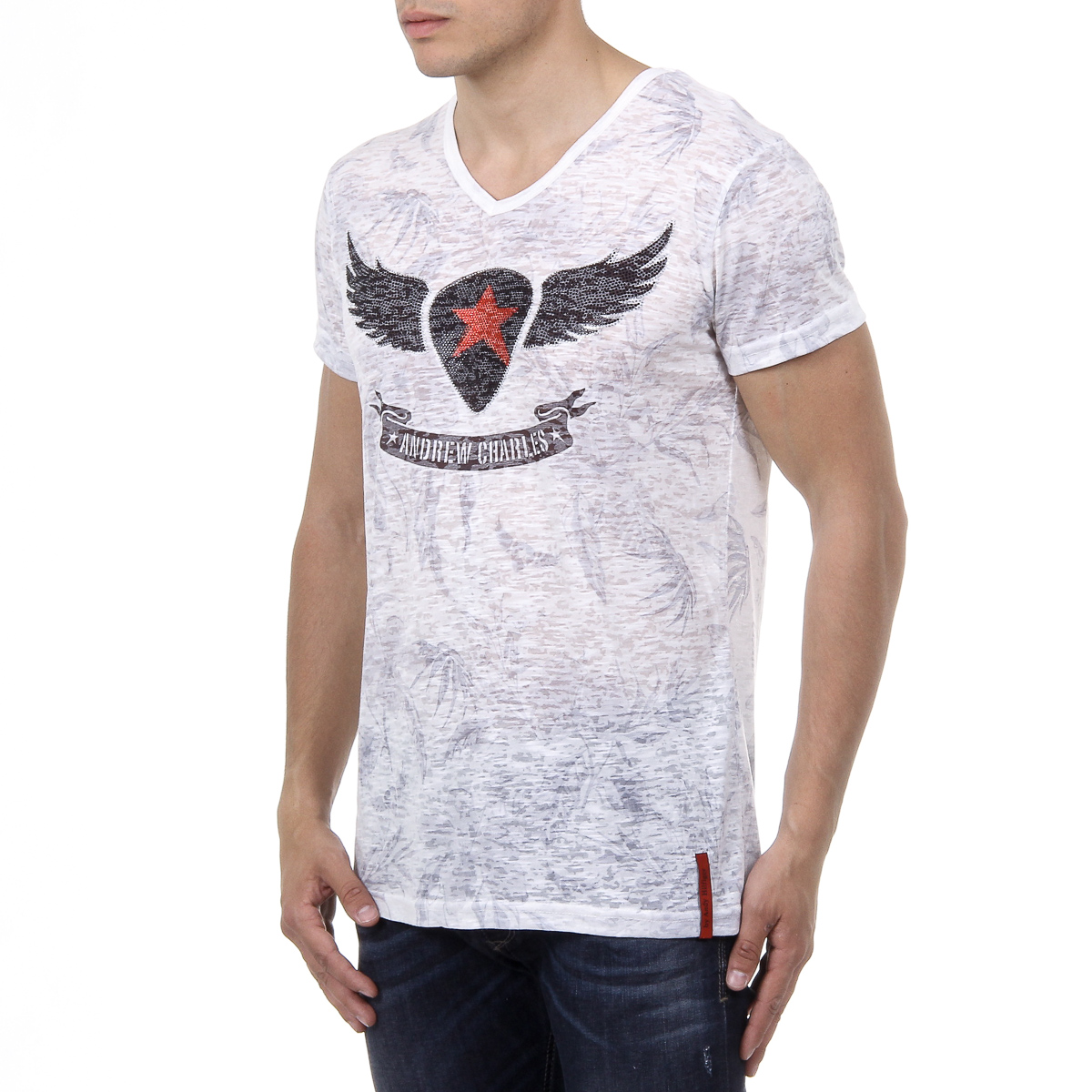 Andrew Charles Mens T-Shirt Short Sleeves V-Neck White ISAAC