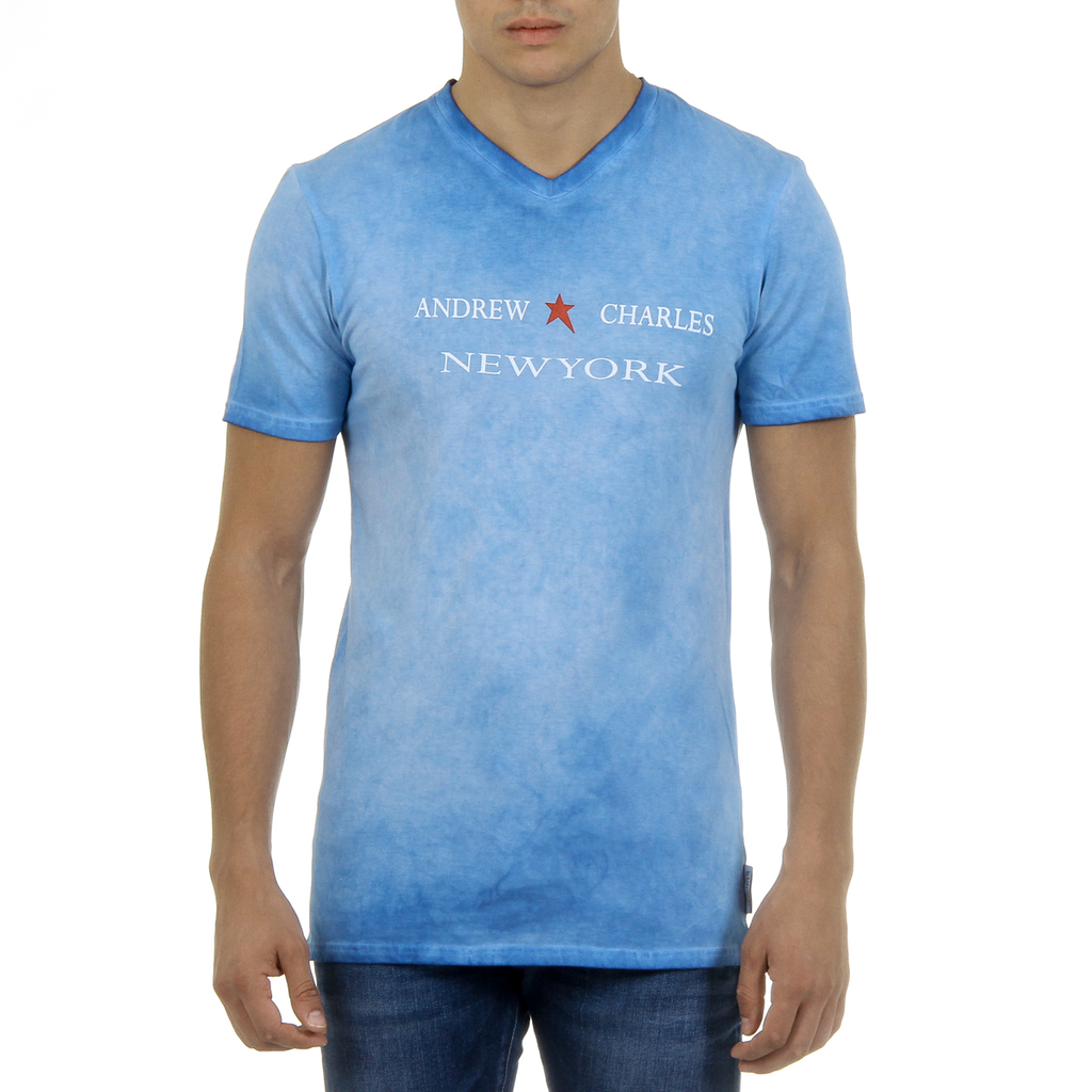 Camiseta Andrew Charles para hombre, manga corta, cuello en V, azul claro, KOFI