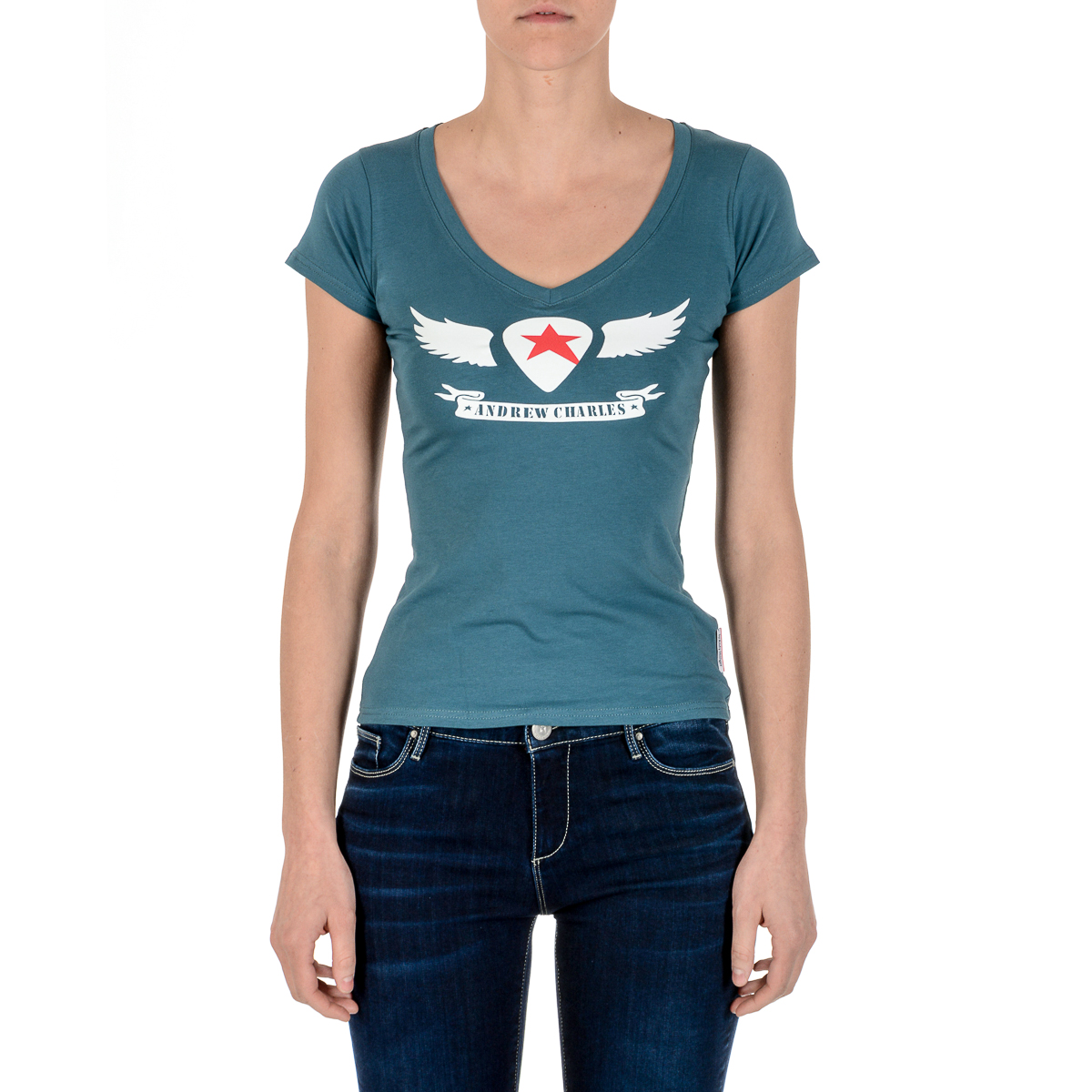 Camiseta Andrew Charles para mujer, manga corta, cuello en V, verde TAPIWA