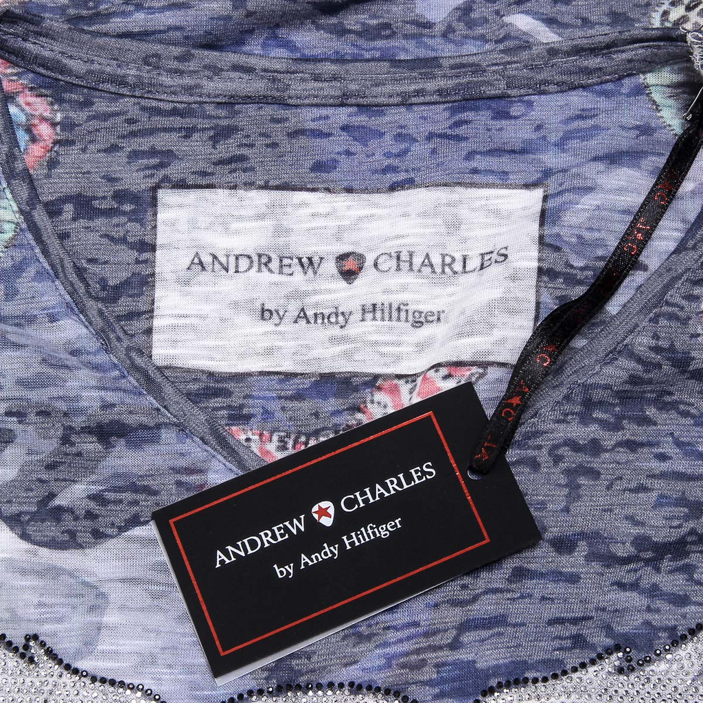 Andrew Charles Womens T-shirt Short Sleeves V-Neck Dark Blue STELLA