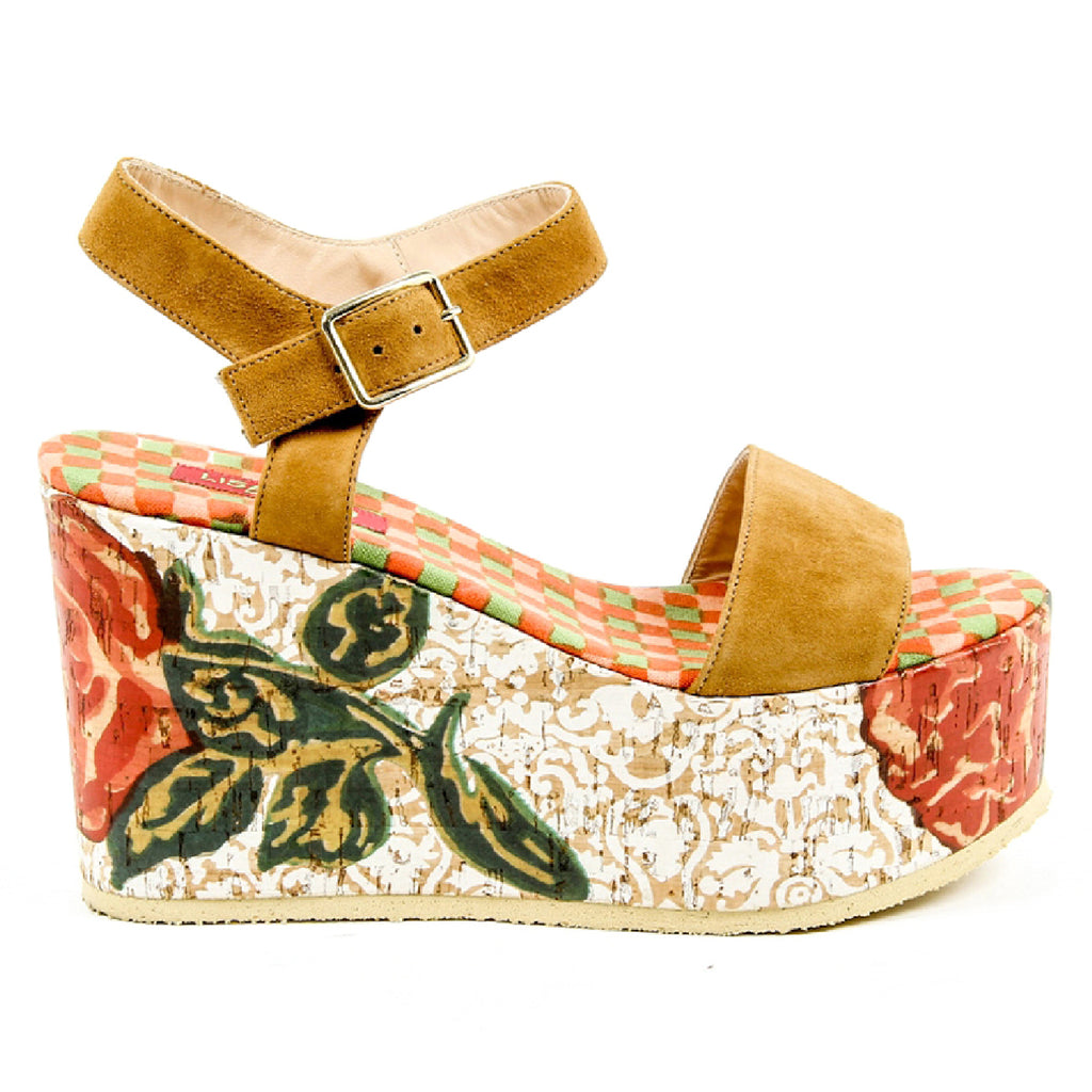 Sandalia de cuña con tira al tobillo para mujer Lisa Corti W LISA SUEDE CUOIO