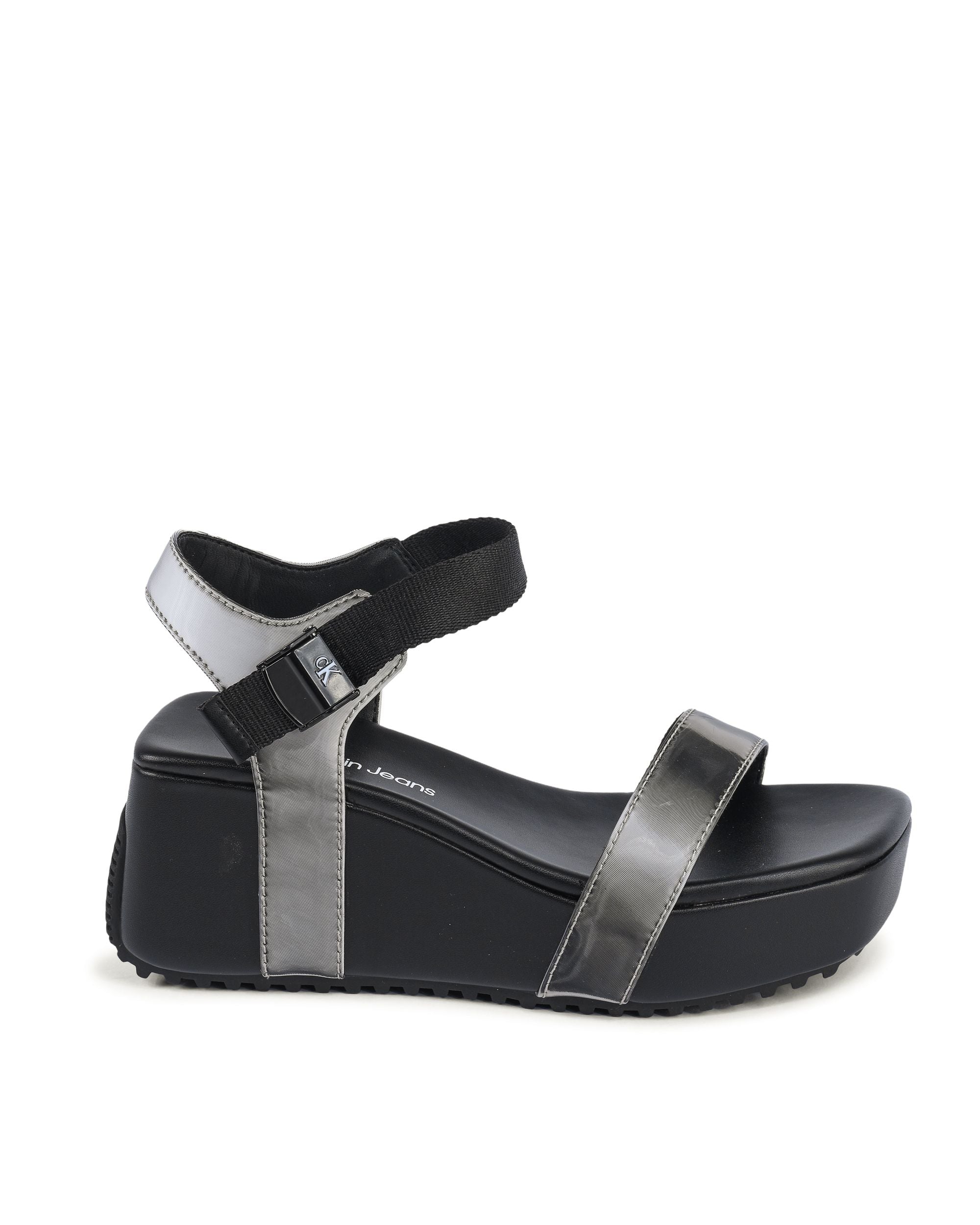 Calvin Klein - Sandalias de cuña para mujer, color negro, YW0YW013660GN