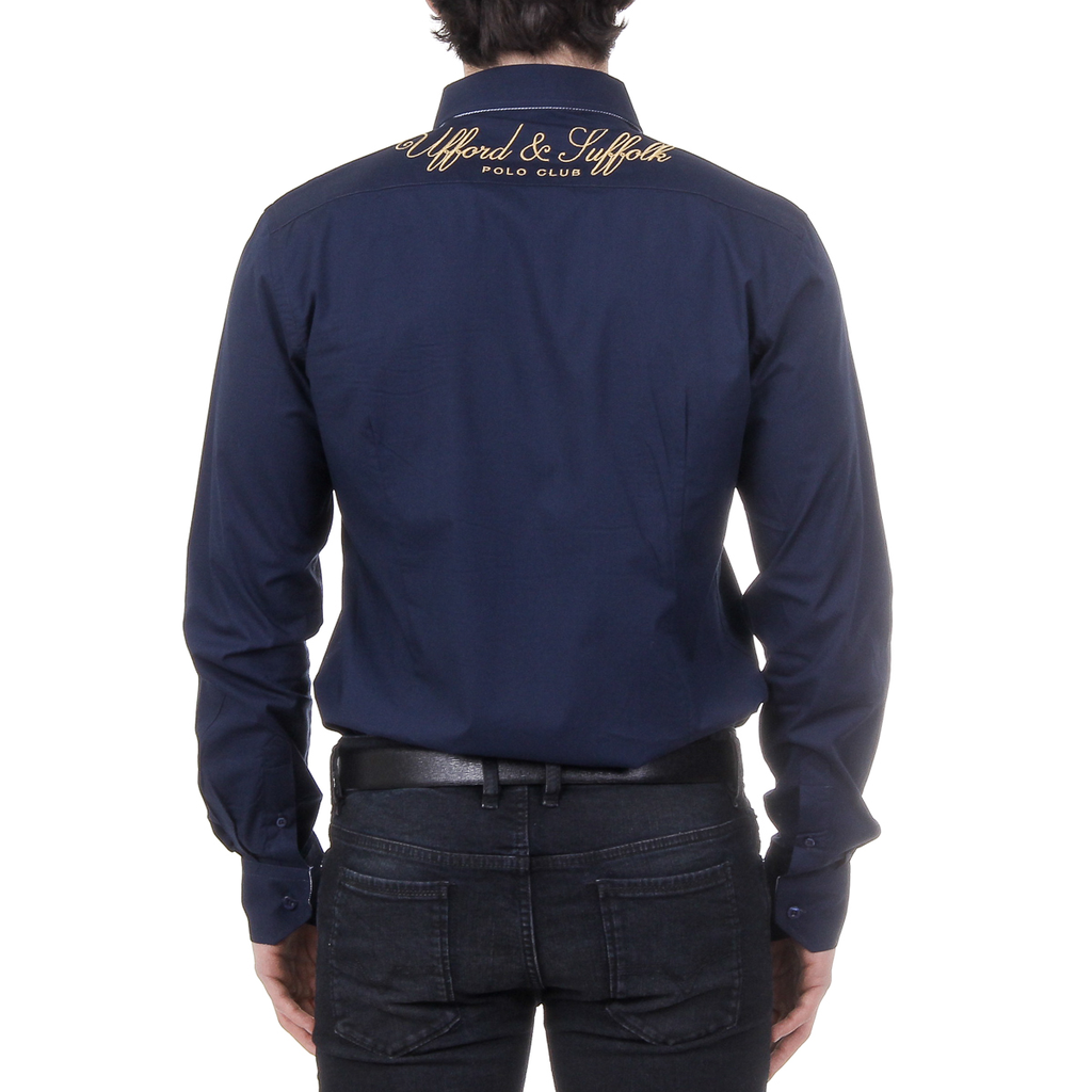 Camisa de manga larga para hombre del Ufford & Suffolk Polo Club US010 AZUL MARINO