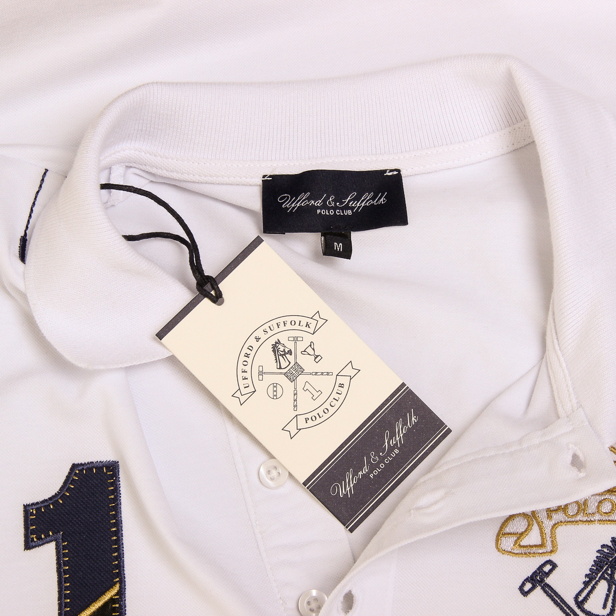 Polo Ufford & Suffolk Polo Club para hombre, manga corta, US008, blanco