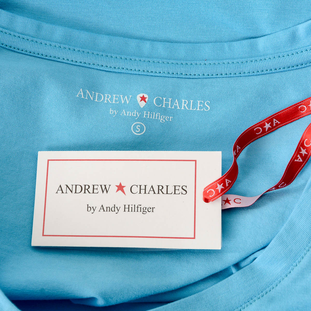 Camiseta Andrew Charles para mujer, manga corta, cuello en V, azul claro TAPIWA