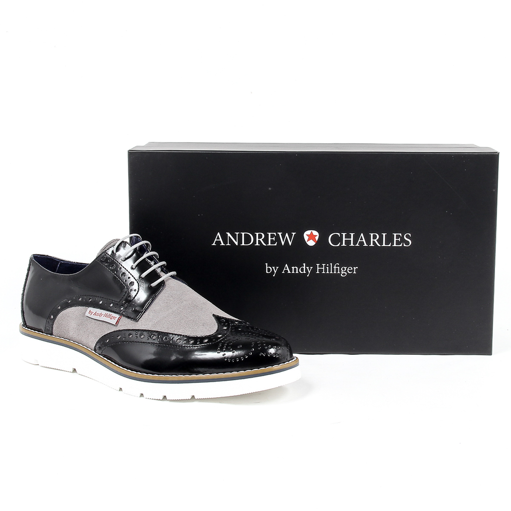 Andrew Charles - Zapatos Oxford brogue para hombre 914 ABRASIVATO CAM NERO GRIGIO