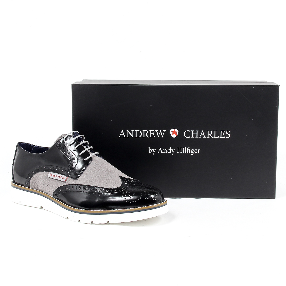 Andrew Charles - Zapatos Oxford brogue para hombre 914 ABRASIVATO CAM NERO GRIGIO