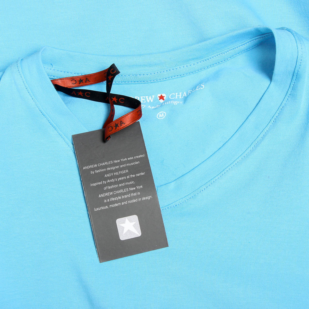 Camiseta Andrew Charles para hombre, manga corta, cuello en V, azul claro, KENAN