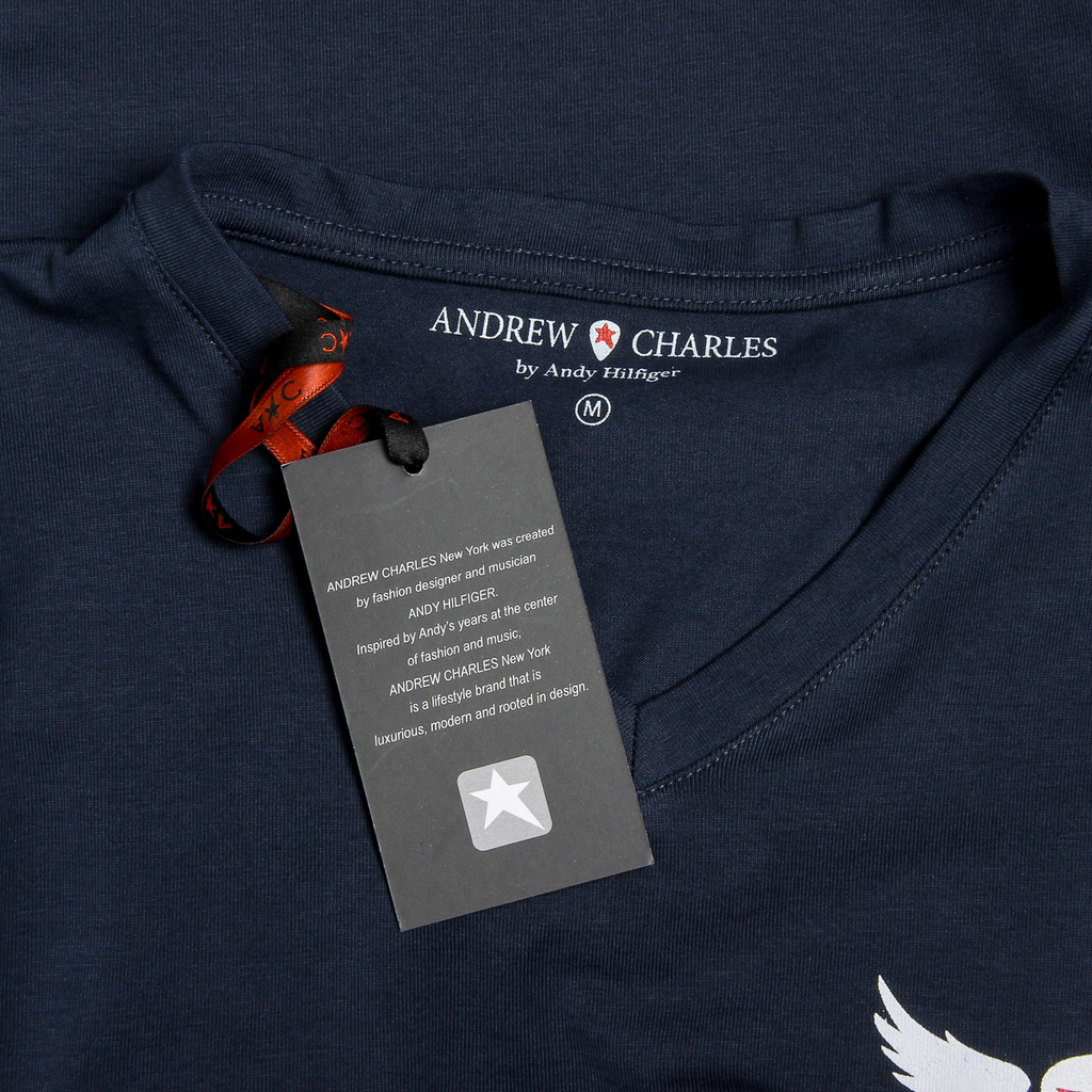 Camiseta Andrew Charles para hombre, manga corta, cuello en V, azul, KENAN