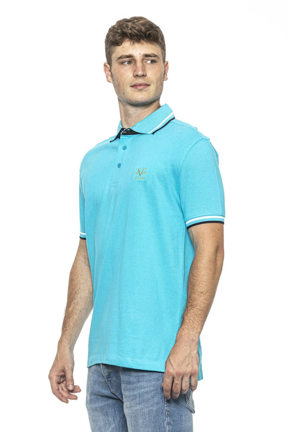 19V69 Italia Polo para hombre Azul Claro RETRO TURQUESA